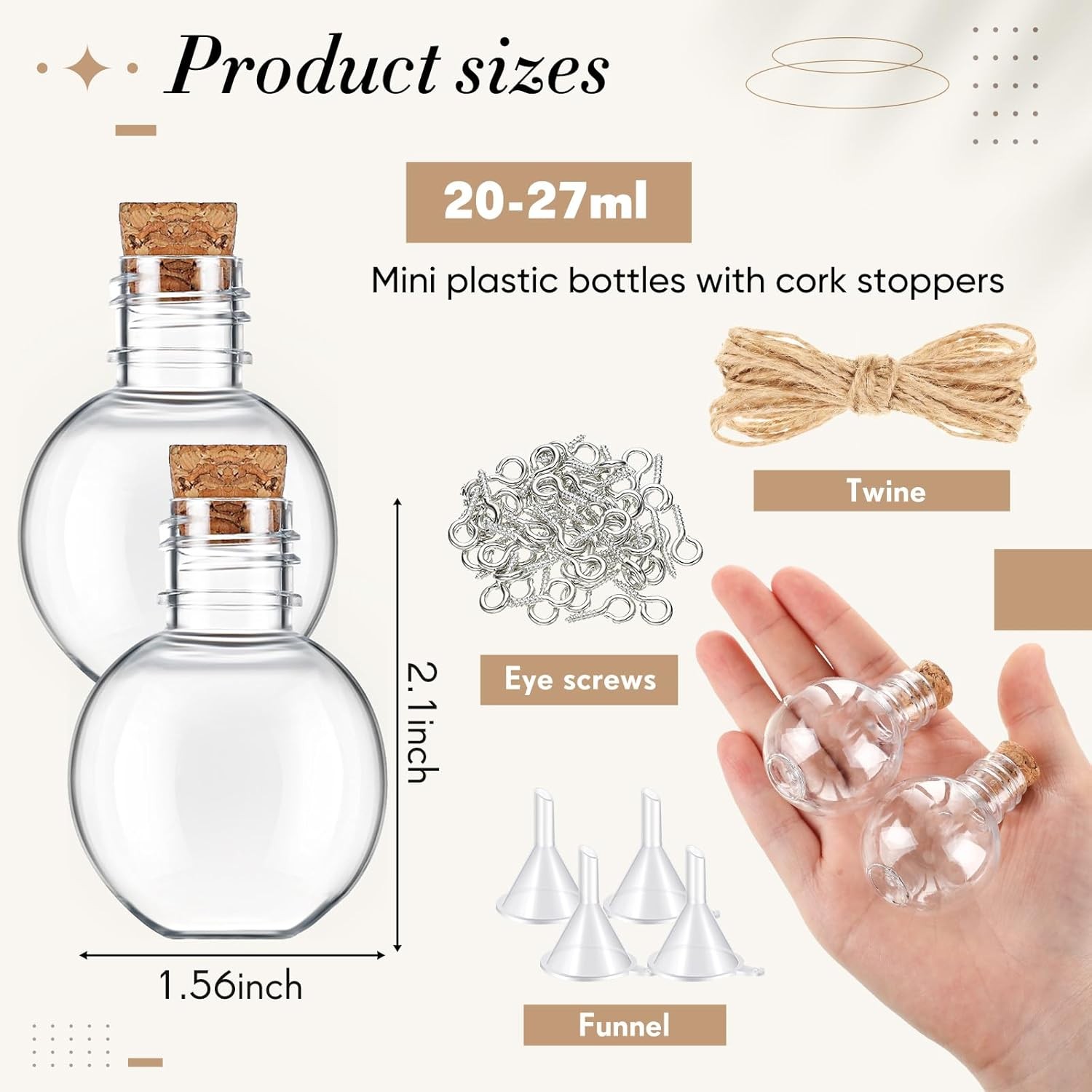 25 Pa 1oz Plastic Mini Pot Bottles with Corks, Small Sand Art