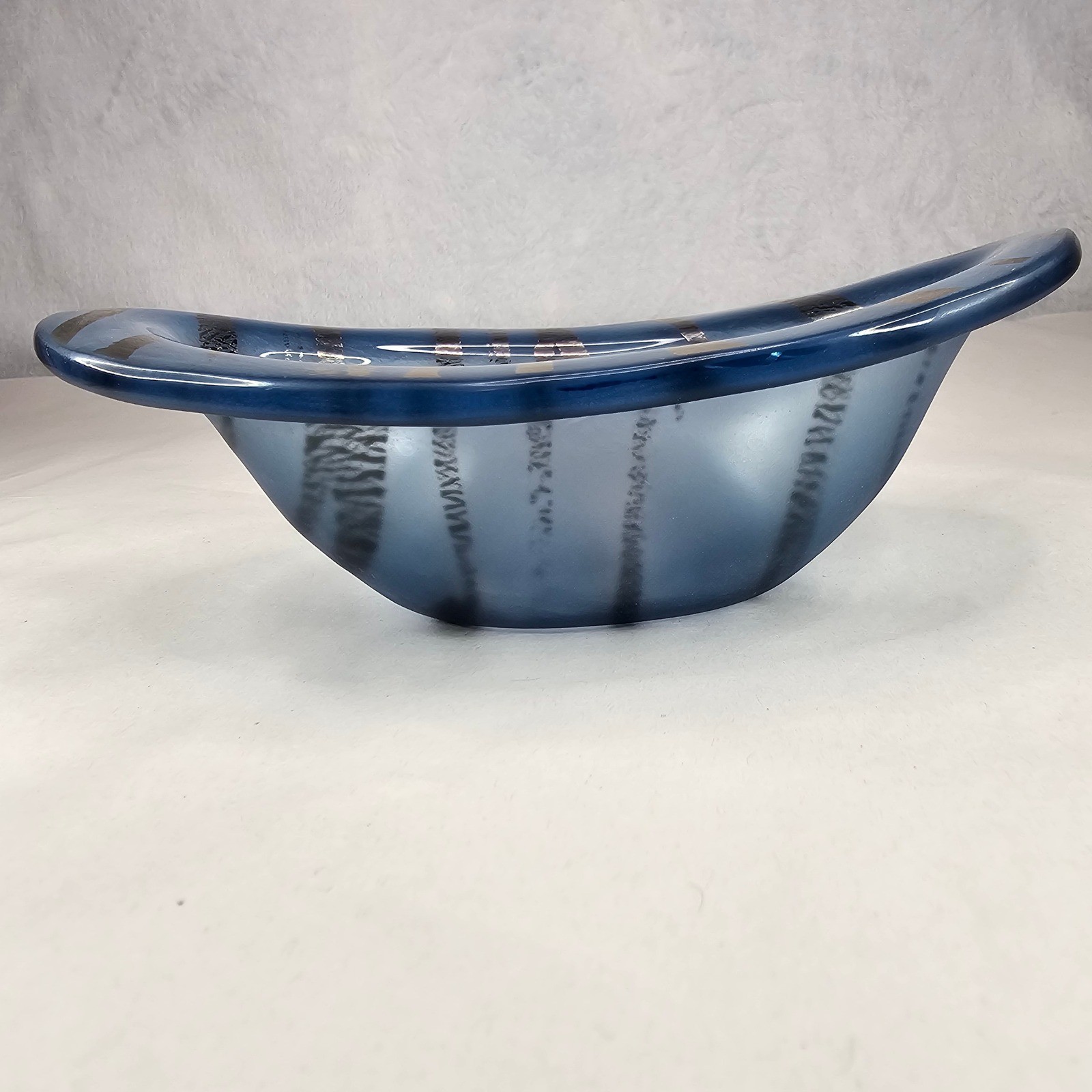 Mid Century Modern Frosted Gold Blue Swirl Glass Bowl Dish Decorative Accent