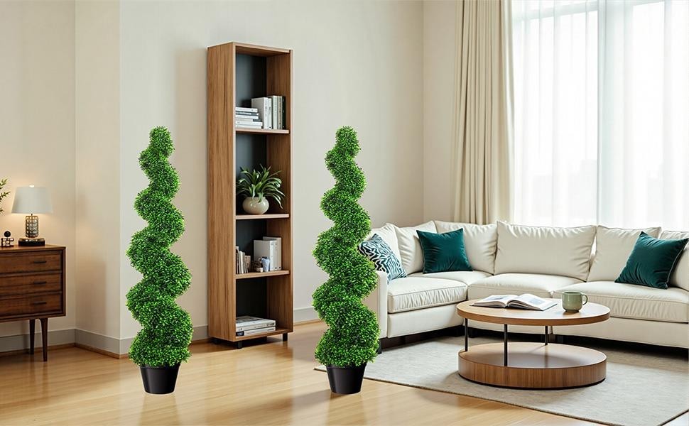 3FT 2 PCS Realistic Artificial Spiral Boxwood Topiary Trees w/Durable Pot