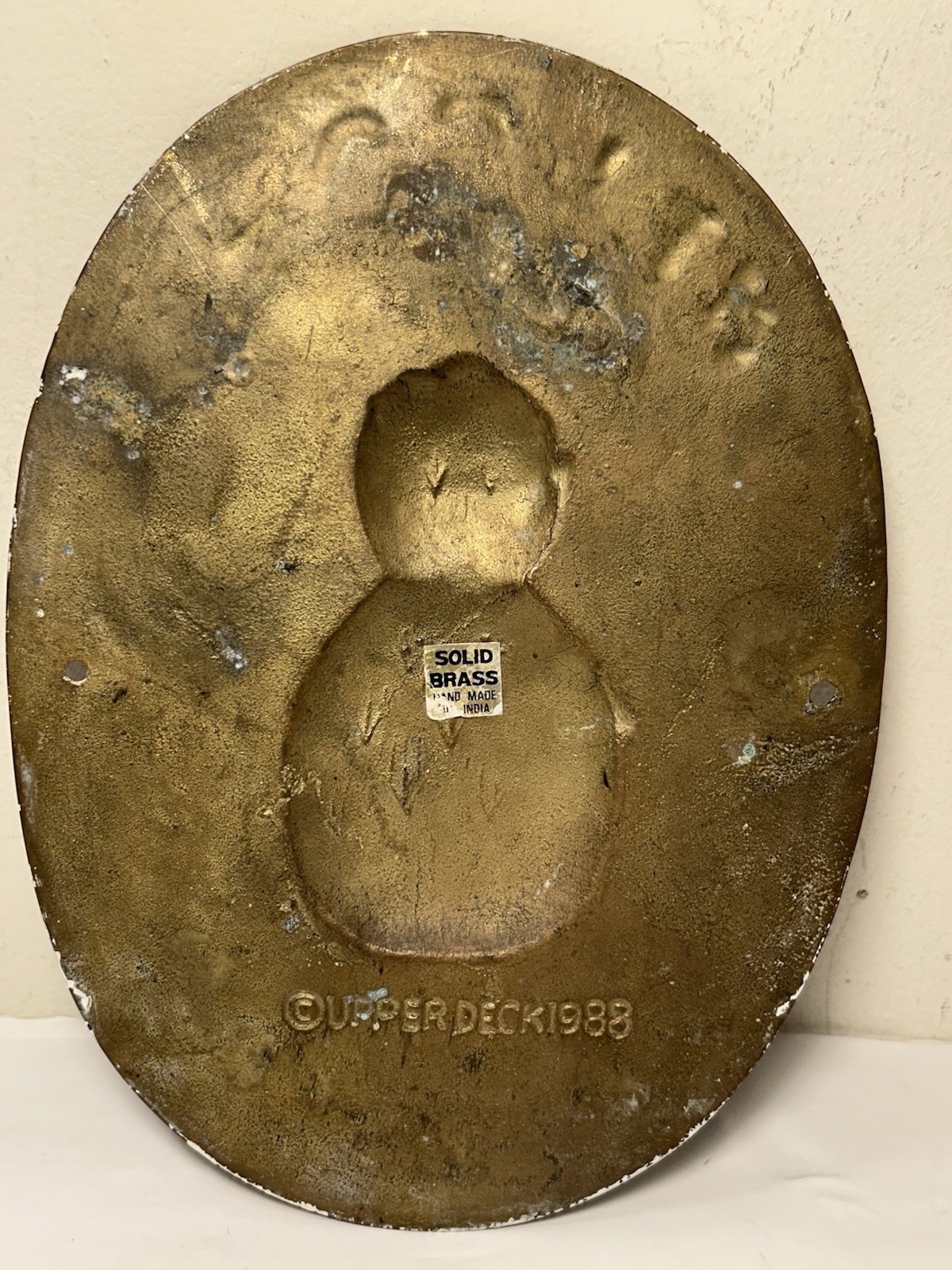 Vintage Solid Brass “Welcome Friends” Plaque Wall Mount 9” Upper Deck 1988