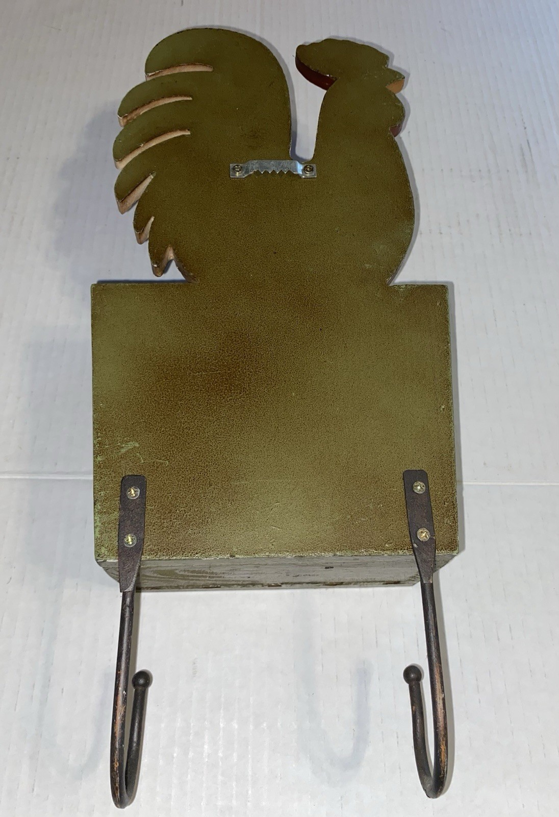 Wooden Hanging Chicken With Letter Basket & Coat Hooks Folk Art Country Decor
