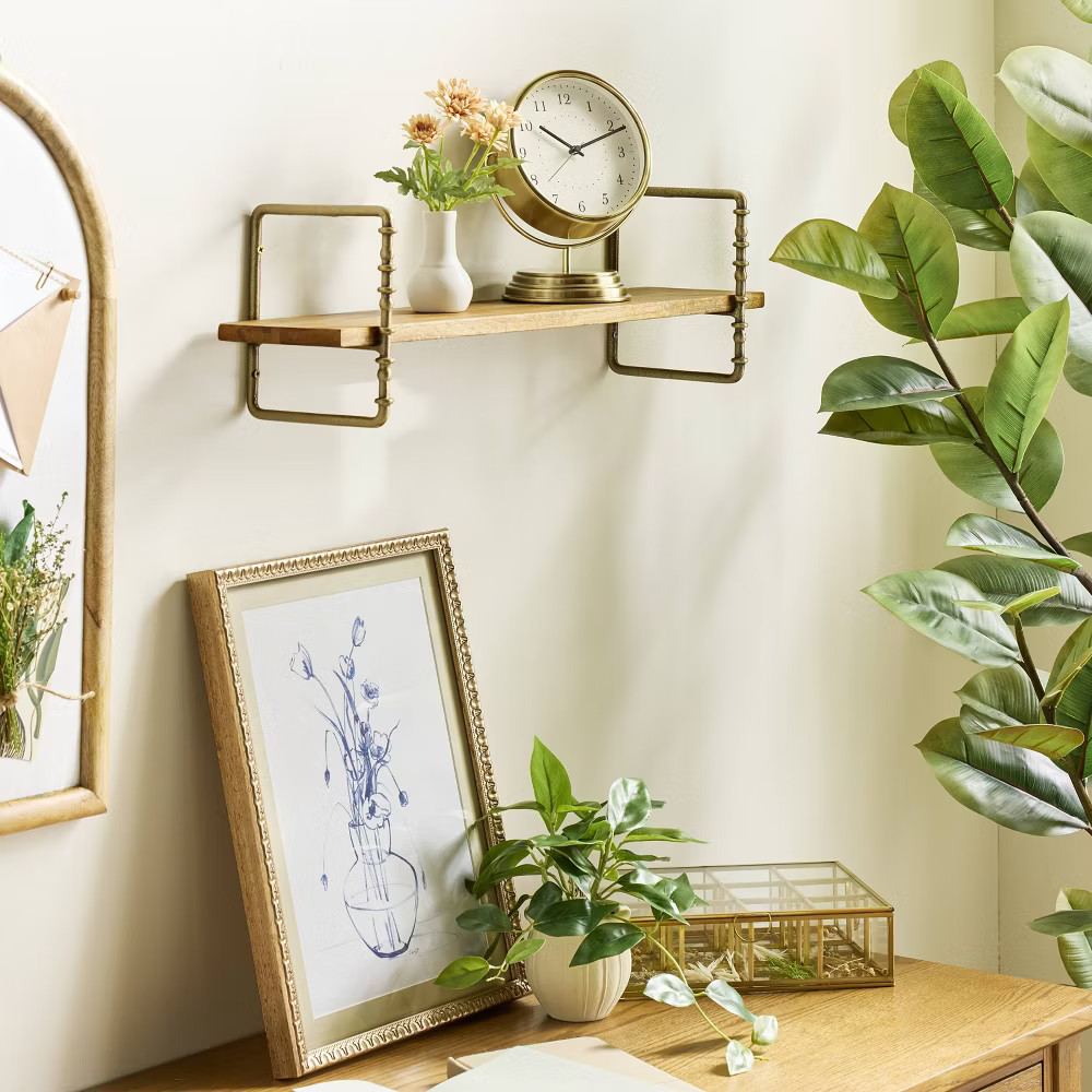 Twisted Brass and Wood Singular Wall Shelf – Hearth & Hand with