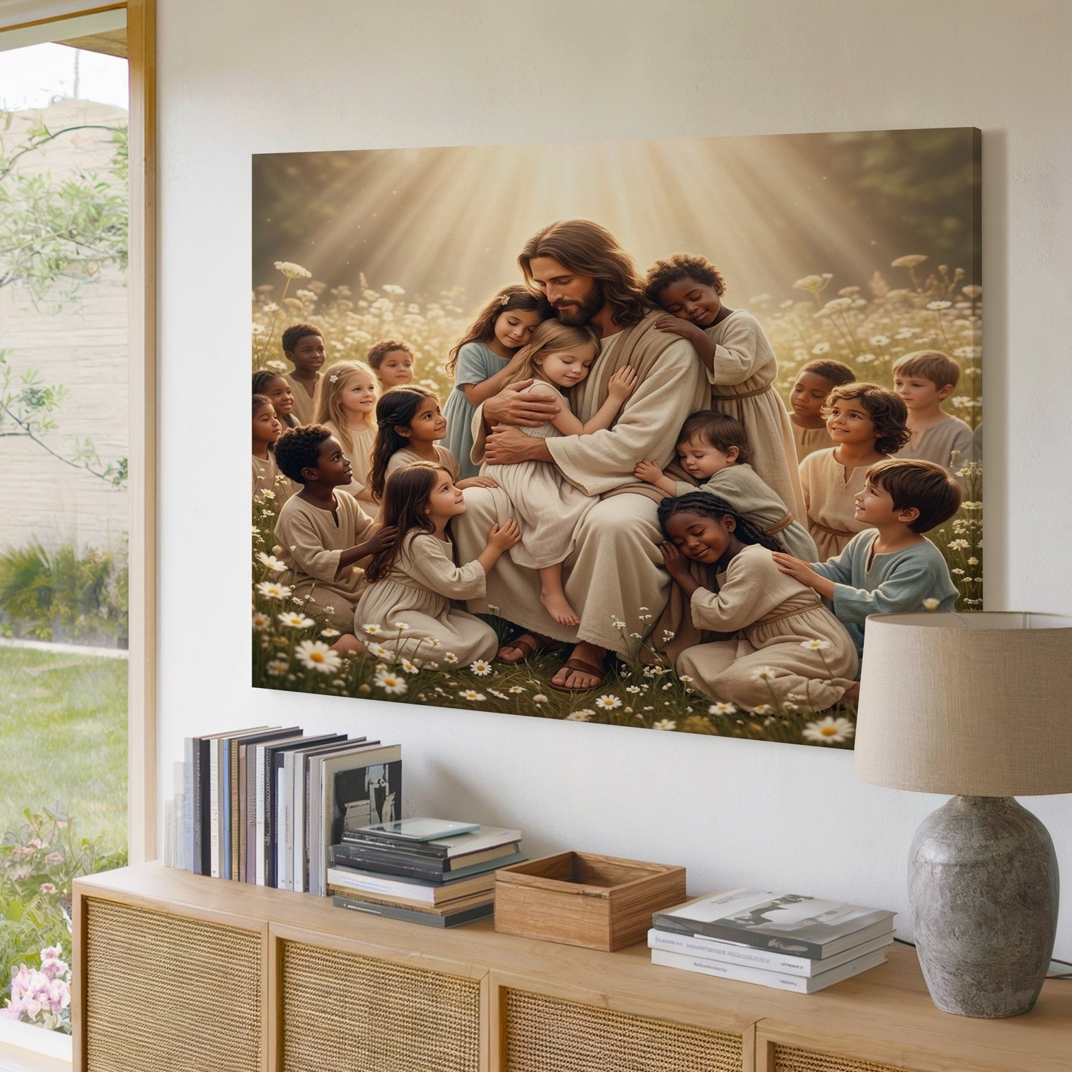 Jesus with Children Canvas Wall Art Christian Inspirational Religious Wall Decor