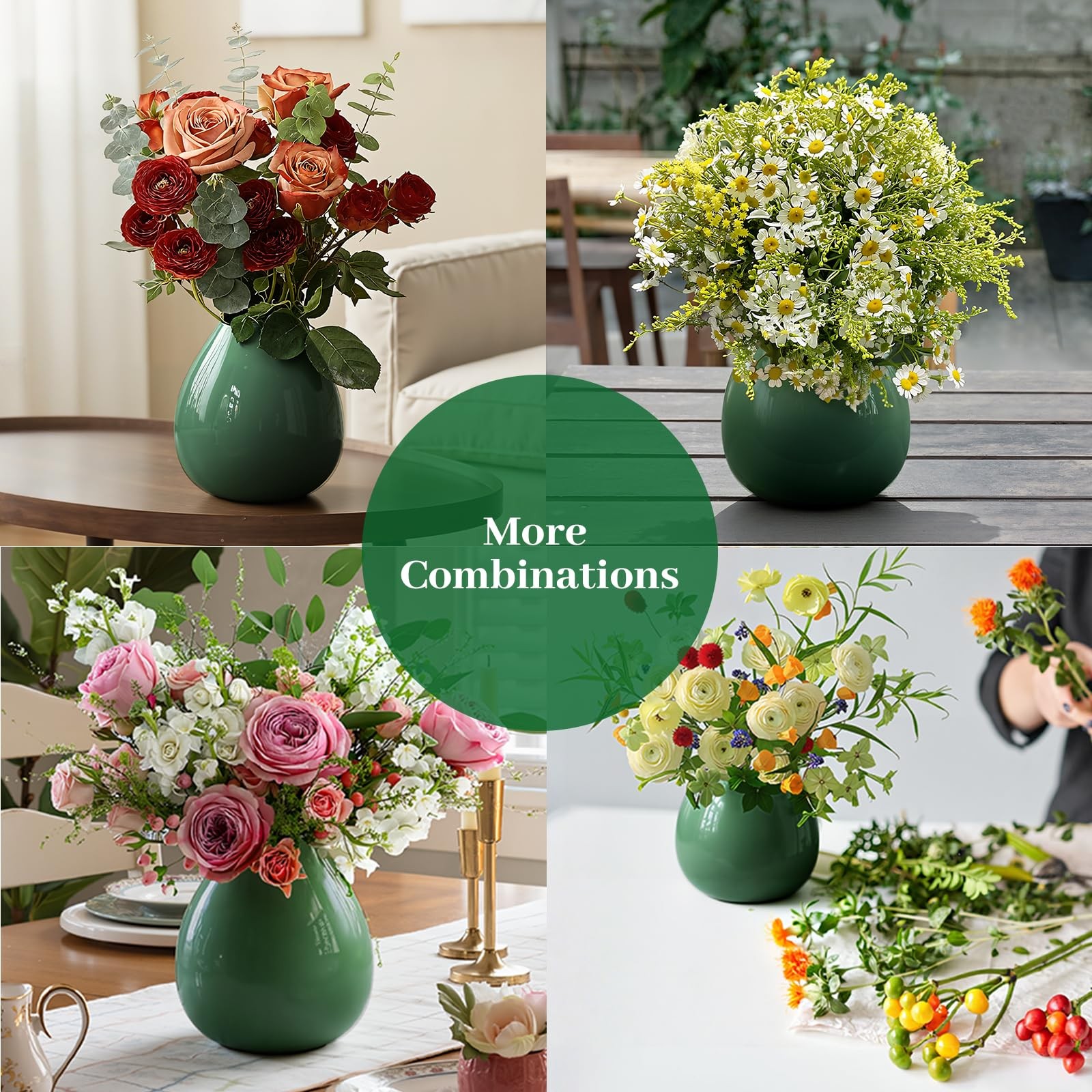 Flower Vase-Handcrafted Ceramic with Smooth Green Glaze Small Vase for Flower…
