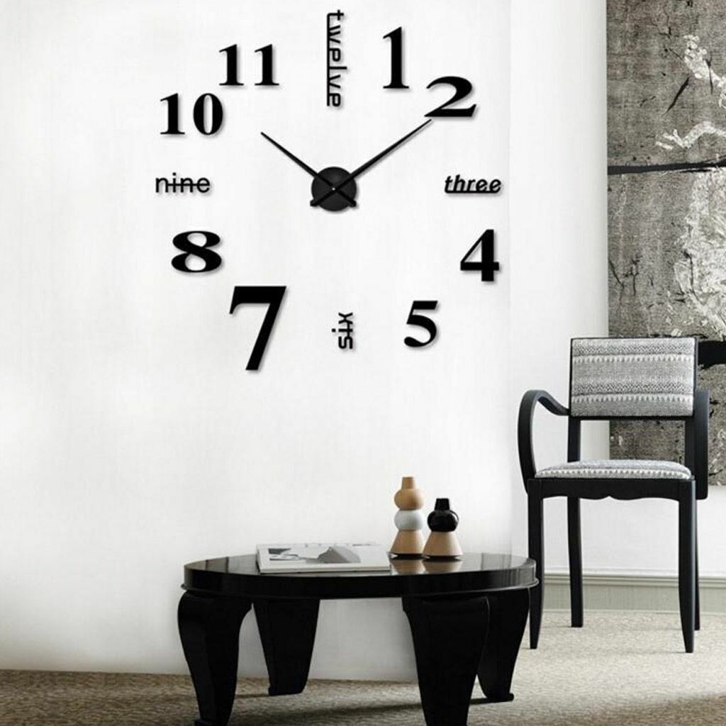 Modern DIY Large Wall Clock 3D Mirror Surface Sticker Big Number Watch Decor