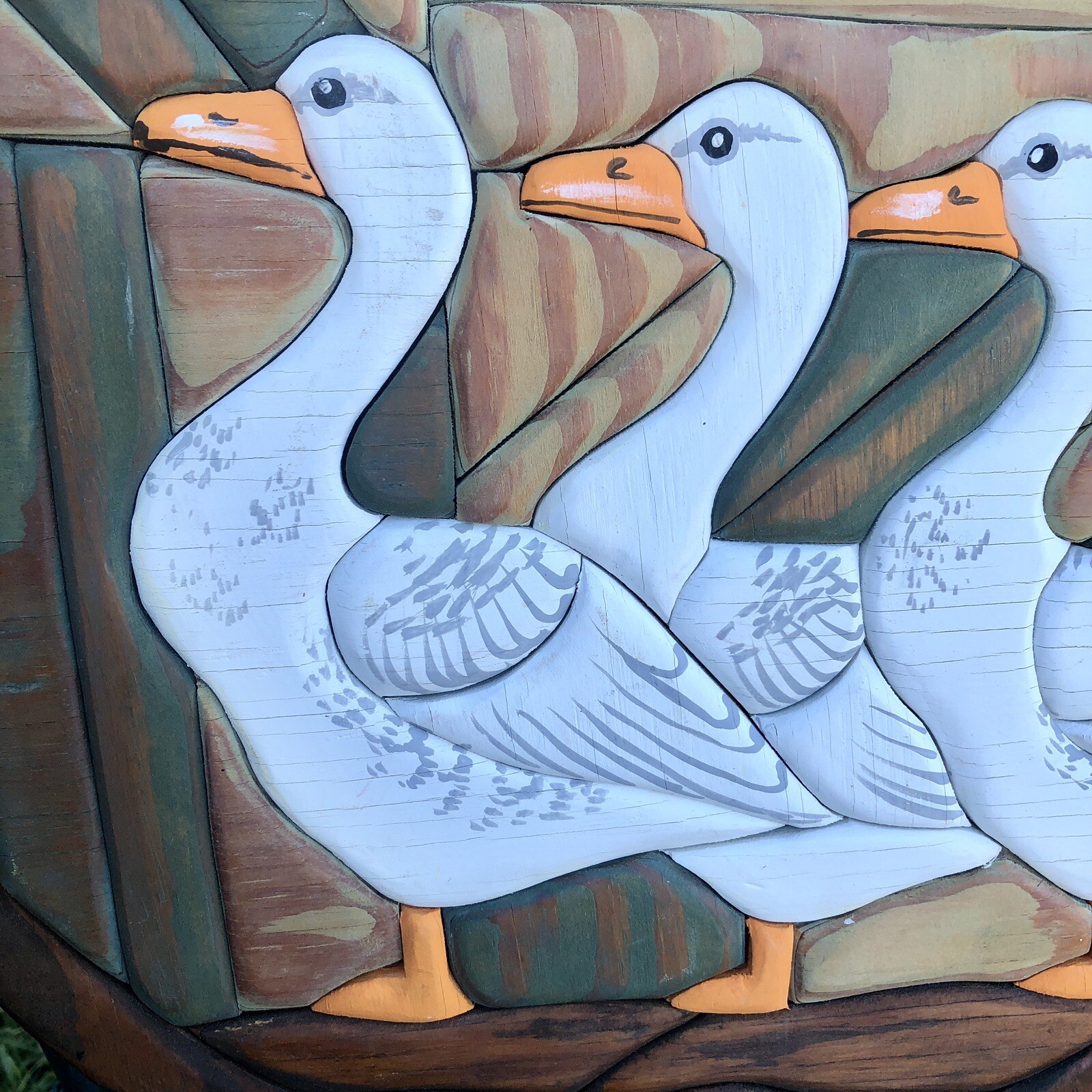 Vtg 3D Geese In A Row Custom Made Wood Wall Art- Cottage Farm House Decor