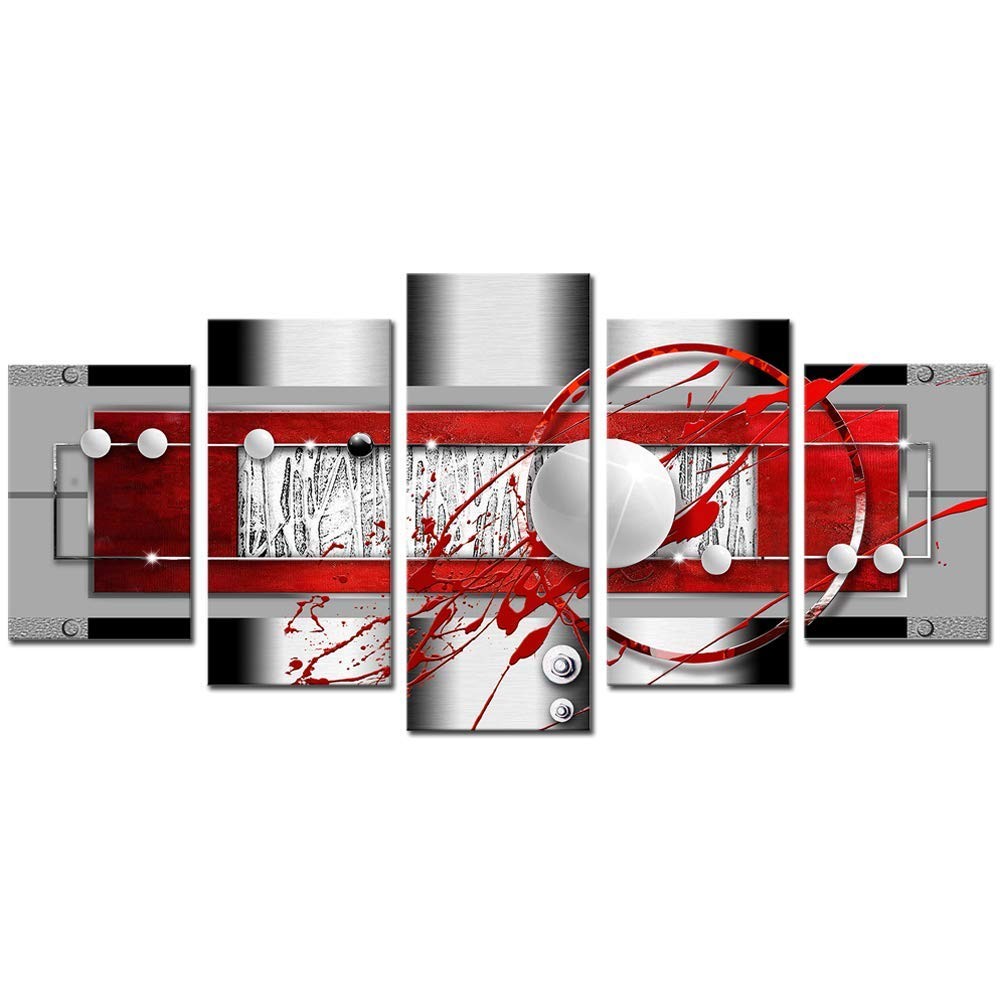 Abstract Canvas Wall Art Red Black Grey for Living Room Decor 5 Pieces Framed…