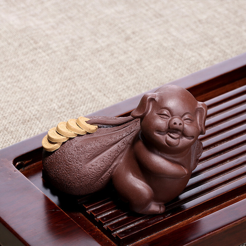 Pig Statue Yixing Zisha Tea Pet Wealthy Coin Mascot House Warming Gift Tea Play