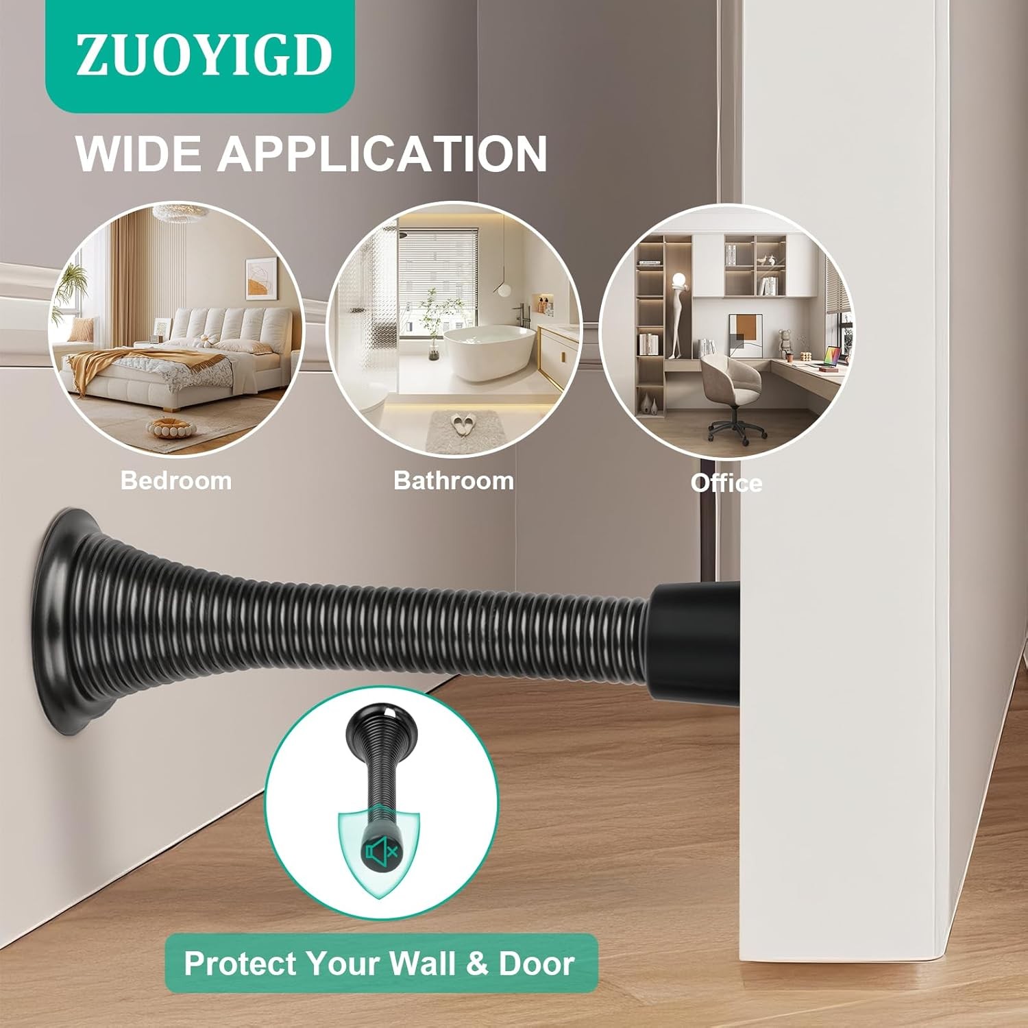 6 Pack Black Spring Door Stops, 3-1/4″ Heavy Duty Wall Mount Door Stoppers, Flex