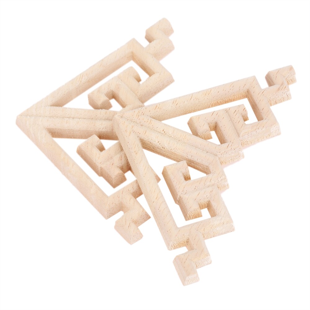 Wood Carved Appliques Onlays Unpainted Corner Wooden Carving Furniture Decal 8CM