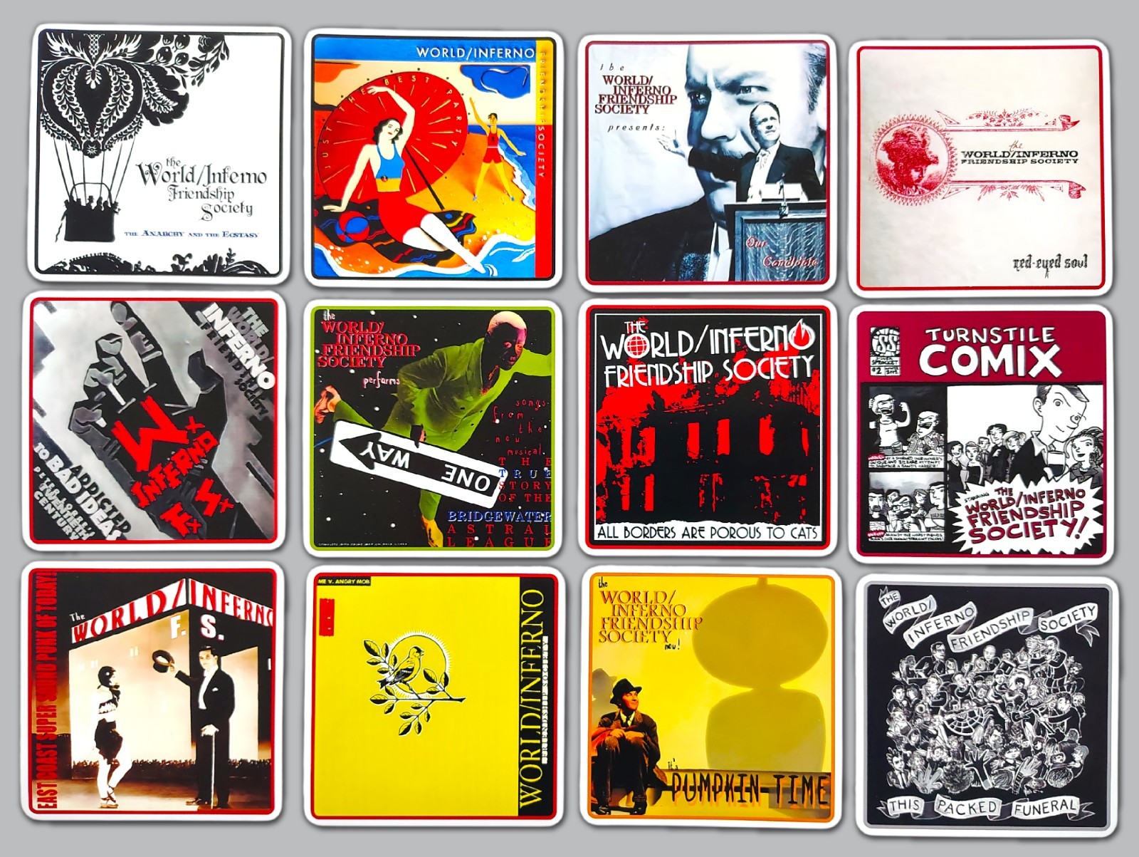 World Inferno Friendship Society Vinyl Sticker Lot (12 Stickers) punk slackers