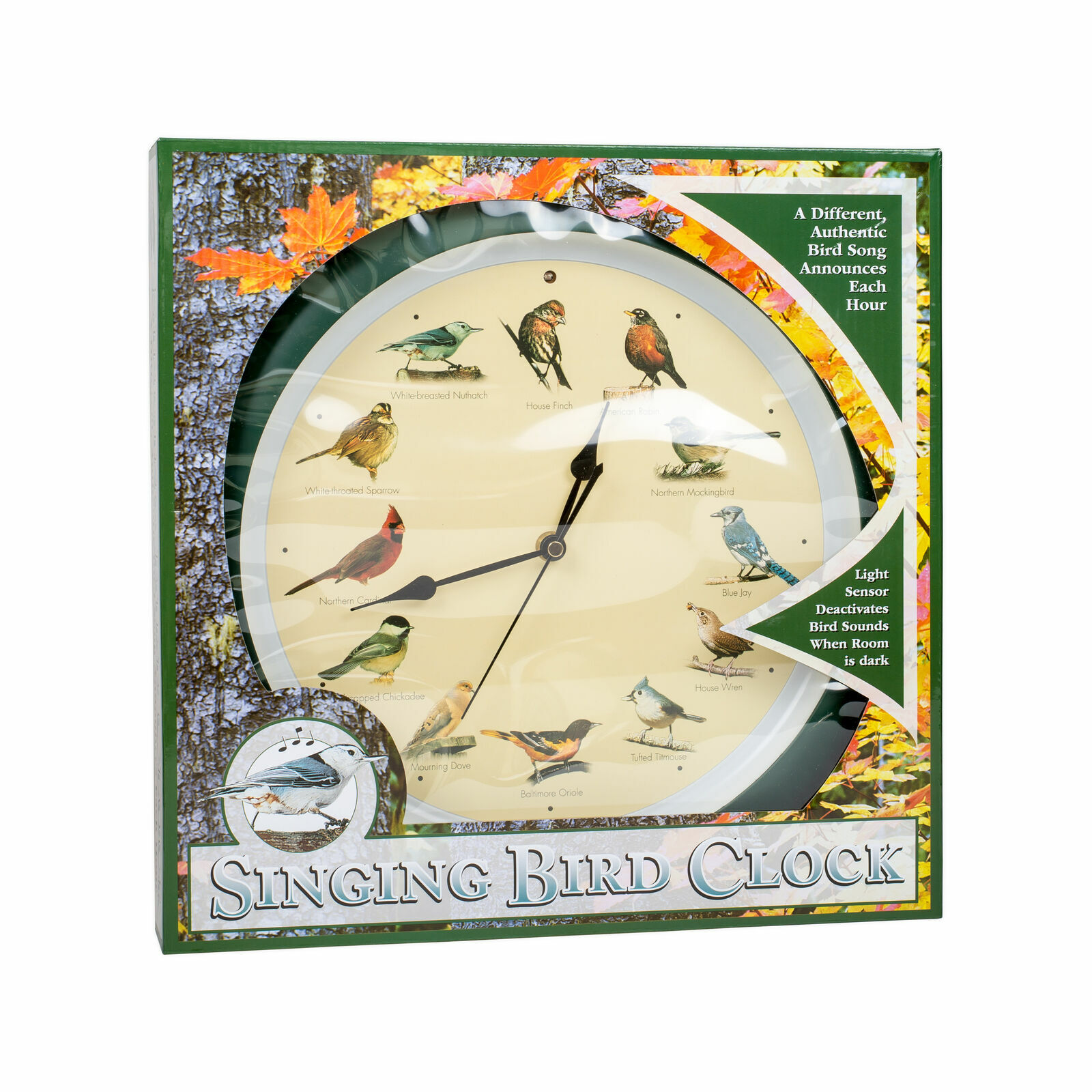 The Original Singing Bird Hanging Wall Sound Clock, 13 Inch, Green