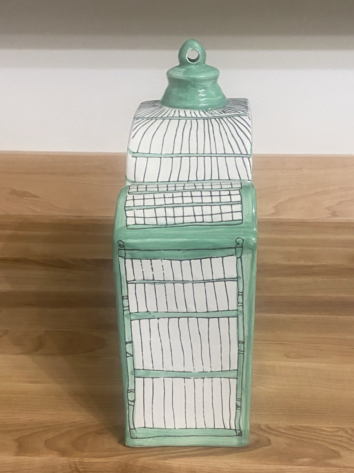 Molly Hatch Trompe-l’Oeil Birdhouse Bird Cage Ceramic Signed Anthropologie Decor