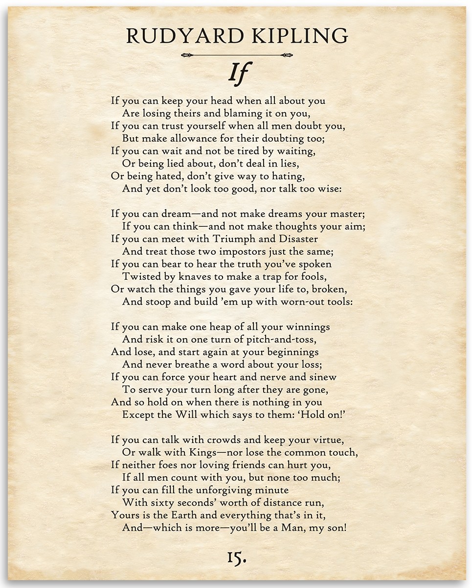 If Poem by Rudyard Kipling Wall Art 11×14 Unframed Typography Poetry Print