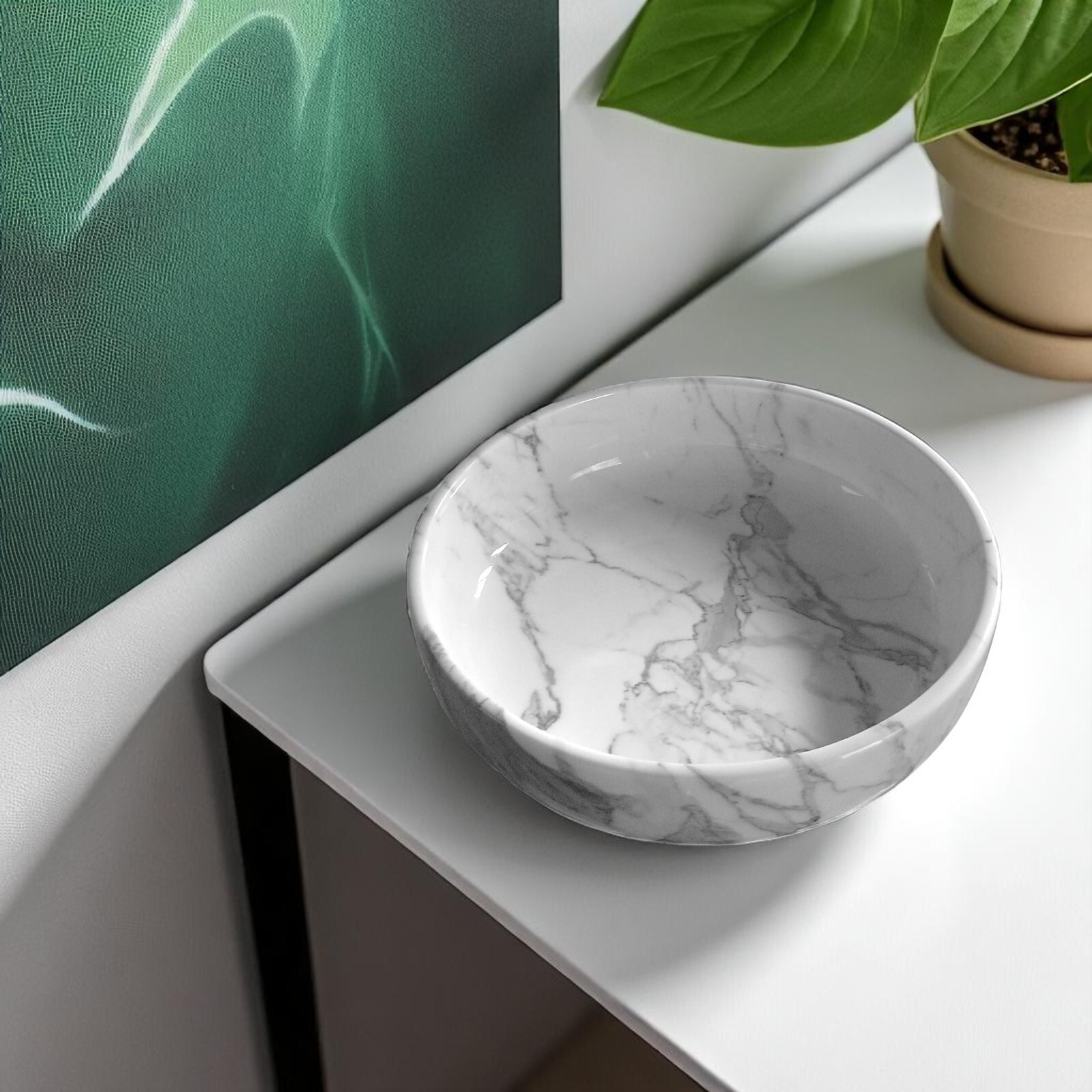 White Carrara Marble Bowl Glossy Home Decor Interior Design Ø 30cm H 8cm