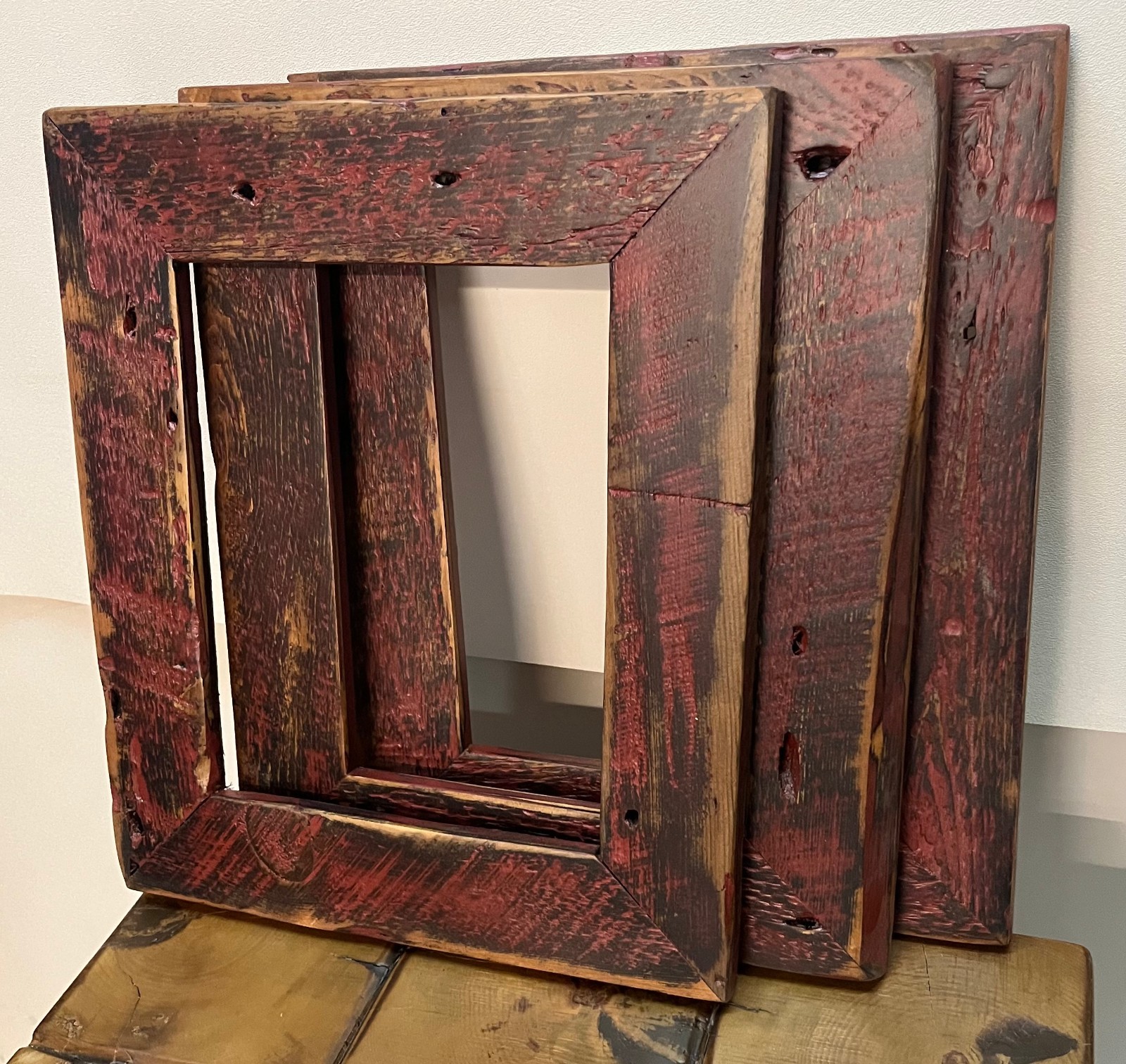 3 reclaimed wood 8×10 picture frames Barn Red