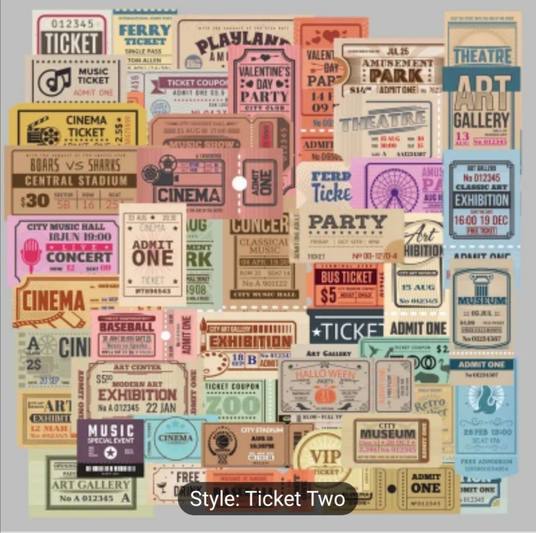10 PCS Fake Vintage Retro Antique Tickets Stubs Stickers BRAND NEW