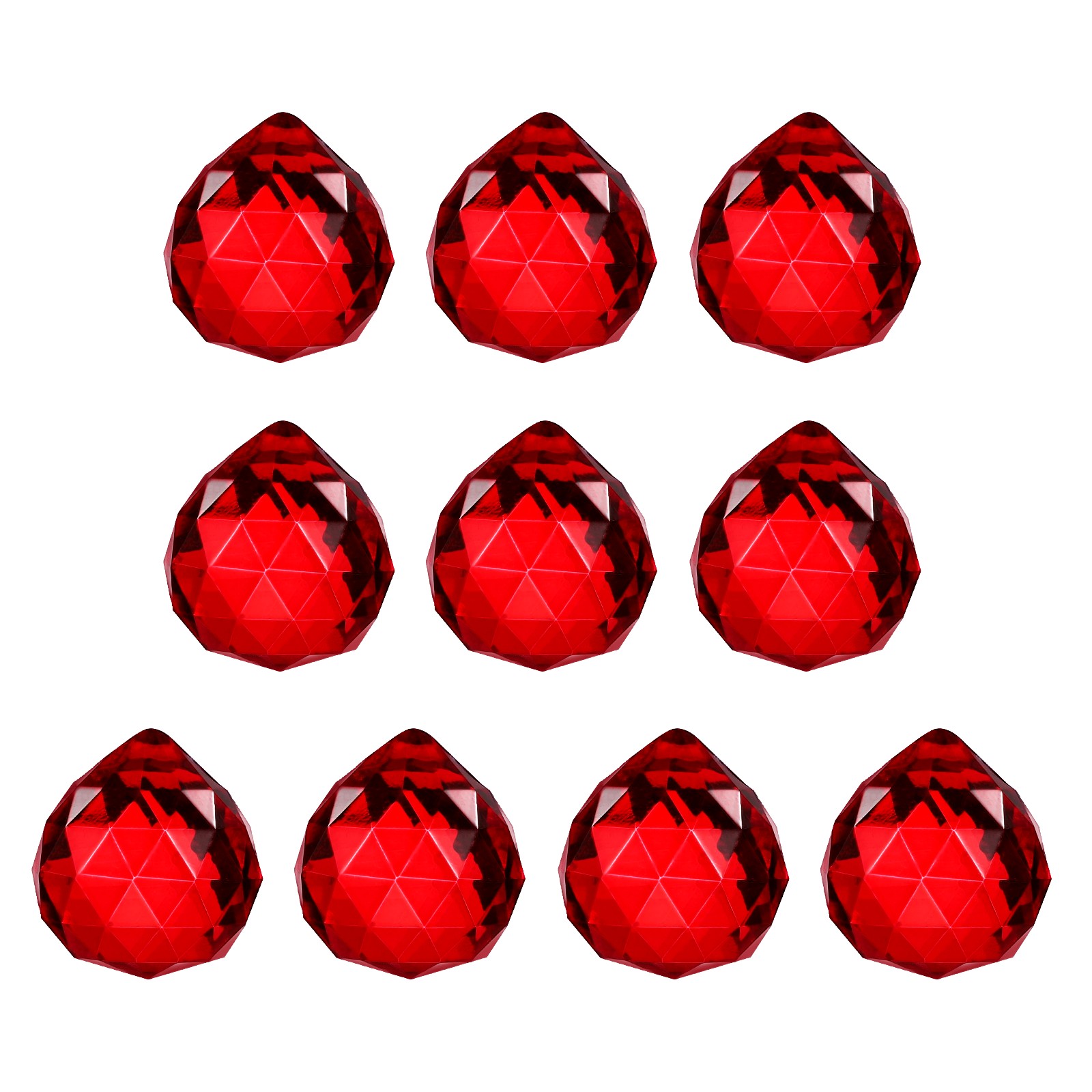10 Pack 33mm / 1.3Inch Crystal Ball Prisms, Red