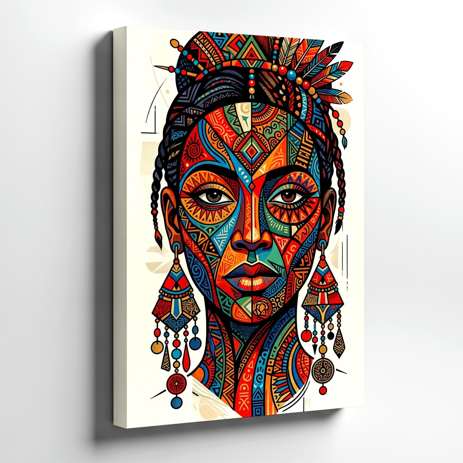 Wall Art Colorful Tribal Woman Portrait Print Boho Geometric Face Poster Decor