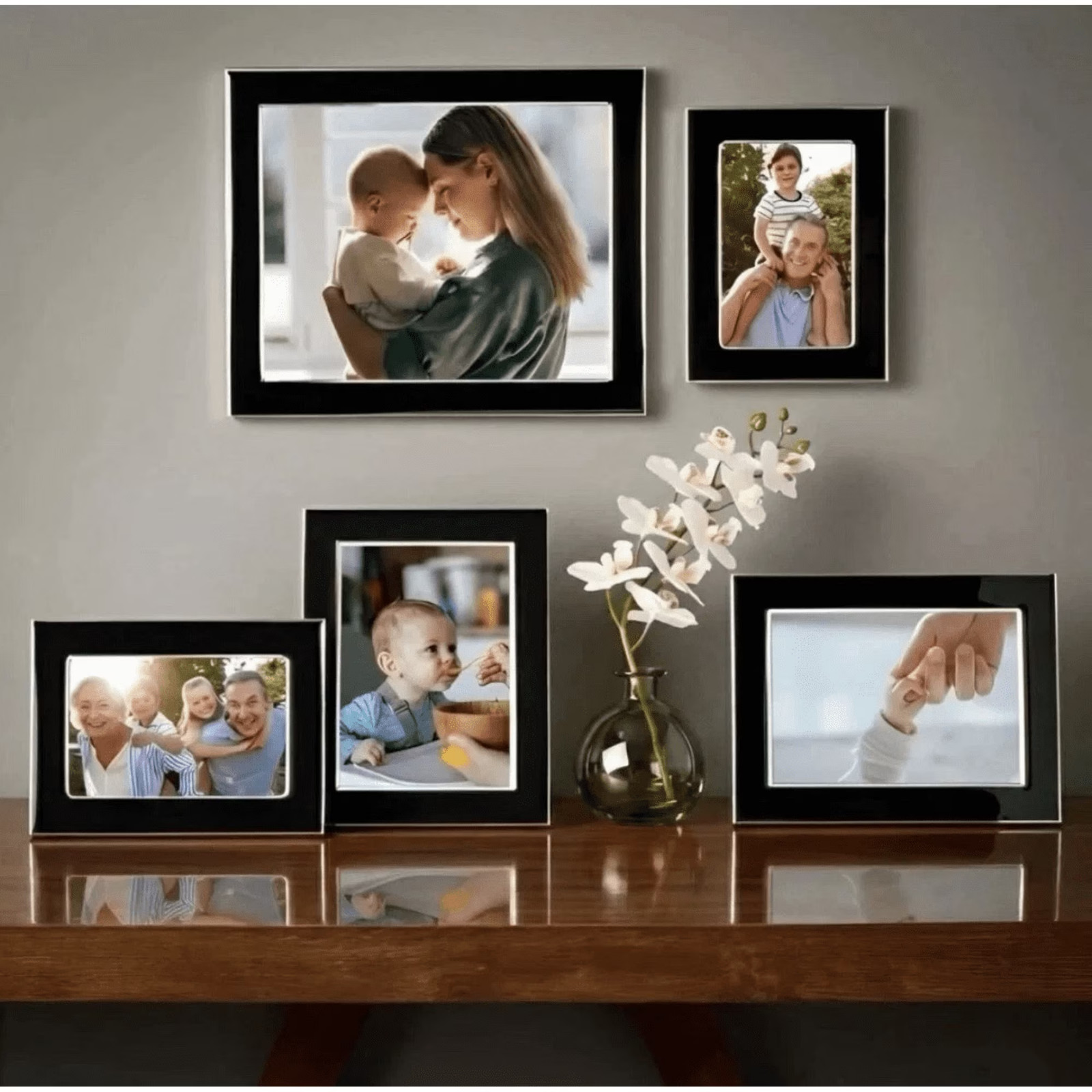 Mikasa Home Accents Set of 5 Enamel Frames Black NEW SET Photo Decor New
