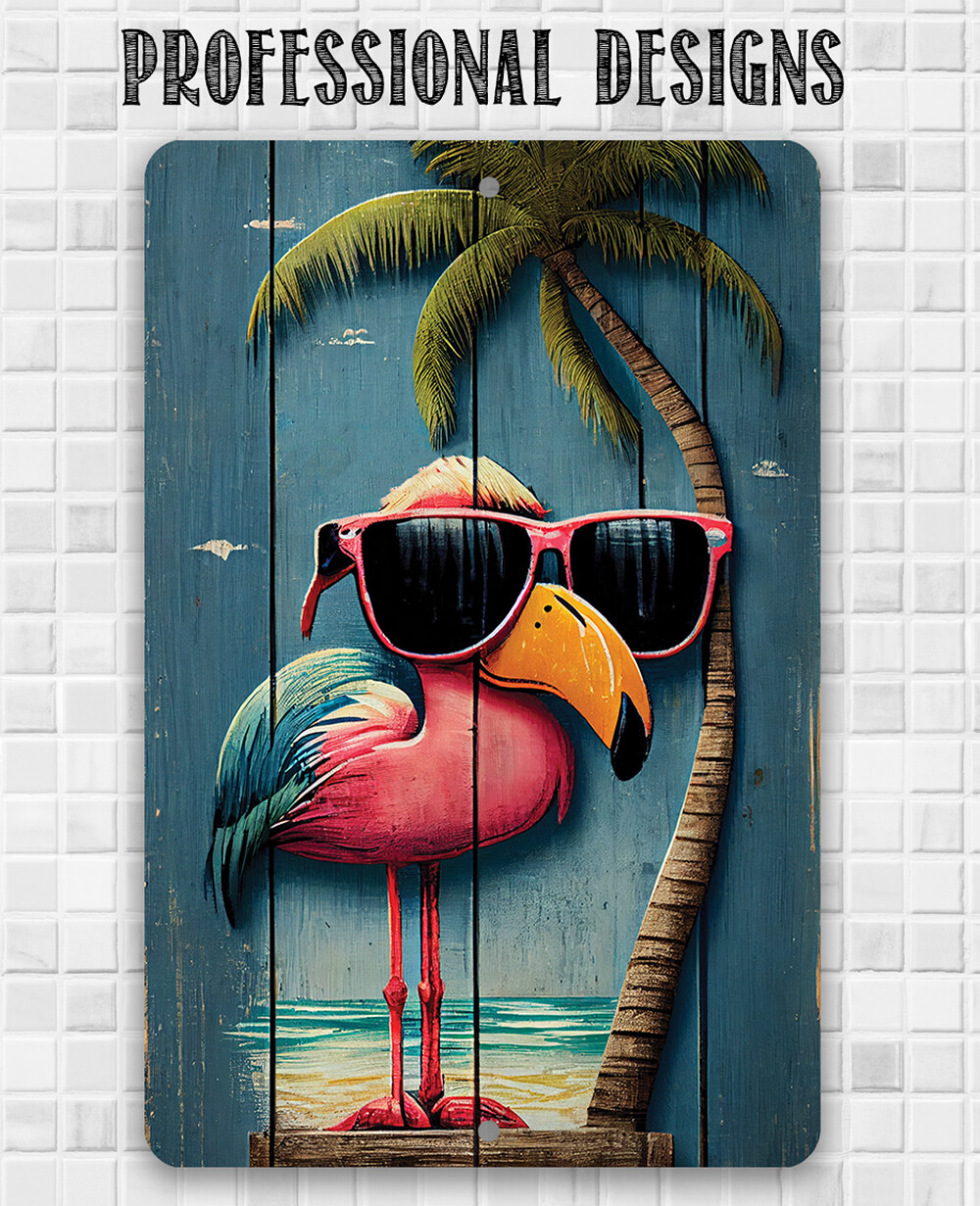 Metal Sign – Life’s a Beach Flamingo – Summer House Indoor or Outdoor Decor