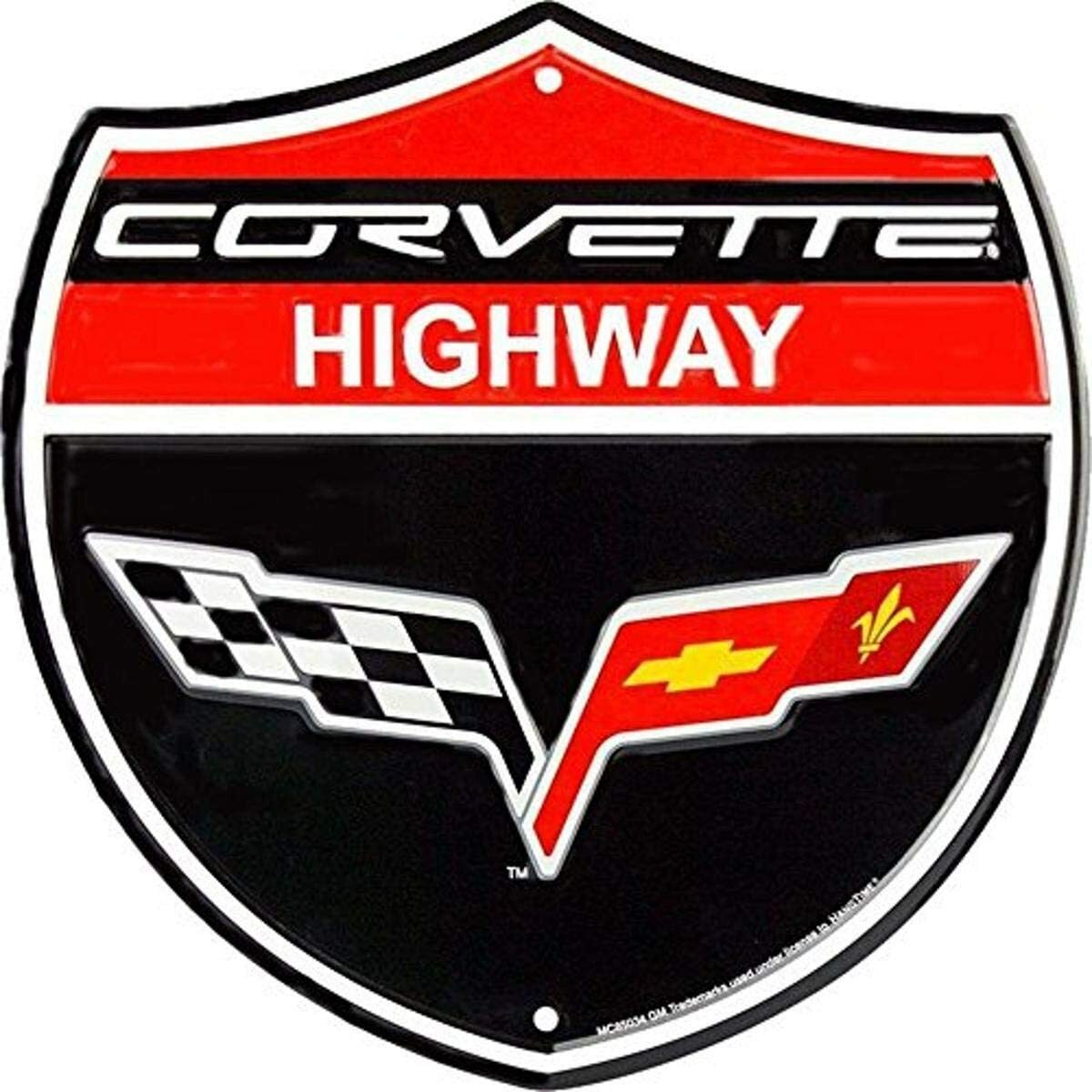 CHEVY CORVETTE HWY SHIELD 24″ X LARGE ROUND SIGN METAL TIN EMBOSSED LOGO GARAGE