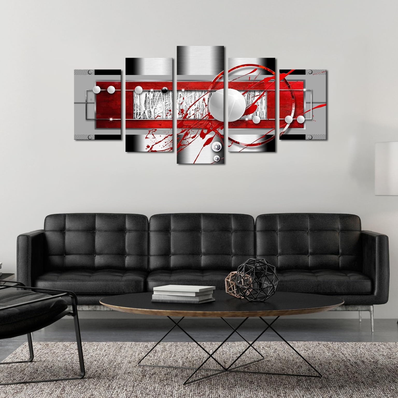 Abstract Canvas Wall Art Red Black Grey for Living Room Decor 5 Pieces Framed…