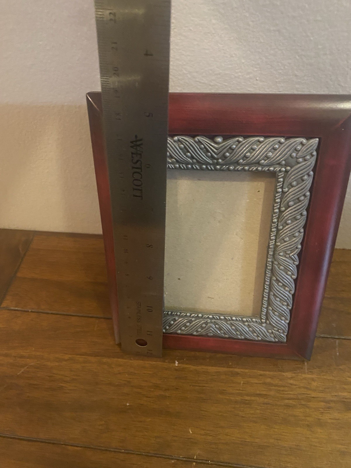 Red Silver Wood Metal Photo Frame 5×7 in Rectangular Matte Bordered Freestanding