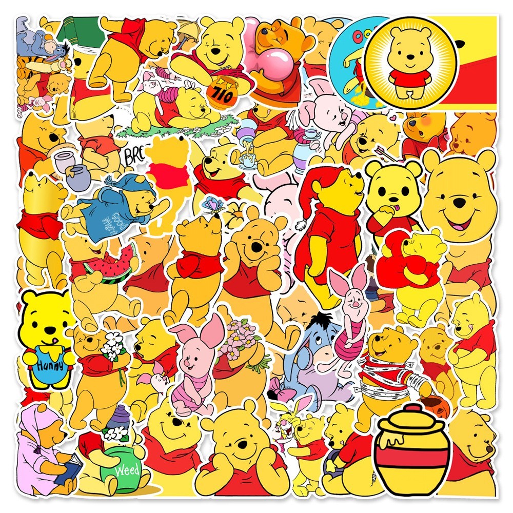 50pc Waterproof Vinyl Stickers Winnie the Pooh Luggage Phone Laptop Water Bottle