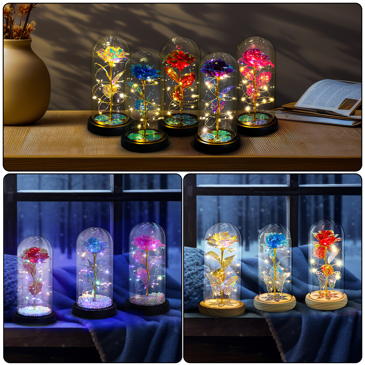 Forever Eternal Galaxy Rose Flower In Glass Dome LED Light Valentine’s Day Gift
