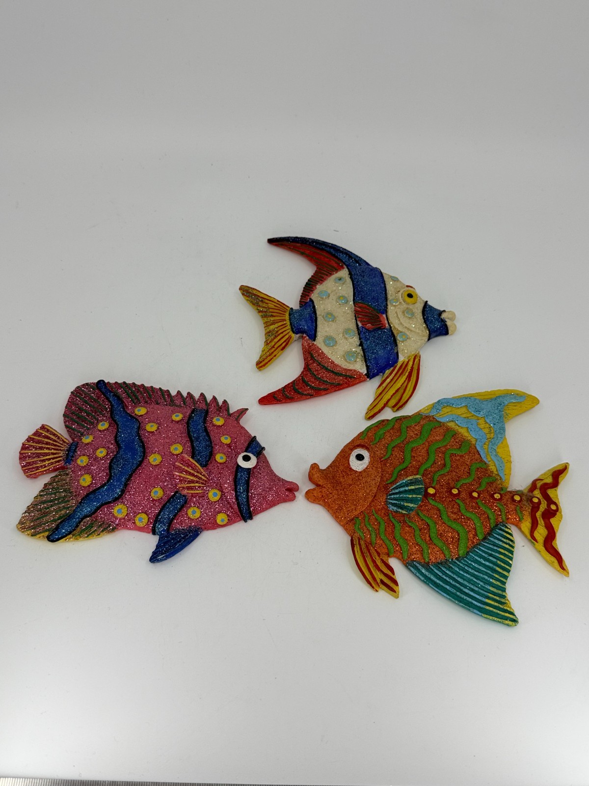 3 Vtg TROPICAL FISH DECOR Sparkle Glitter Fish Wall Art Wall Hanging Beach House