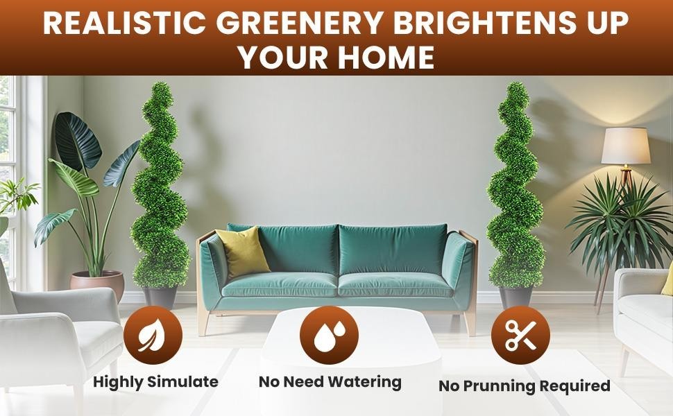 2PCS 3.5FT Artificial Boxwood Spiral Topiary Trees PE Artificial Plants Indoor