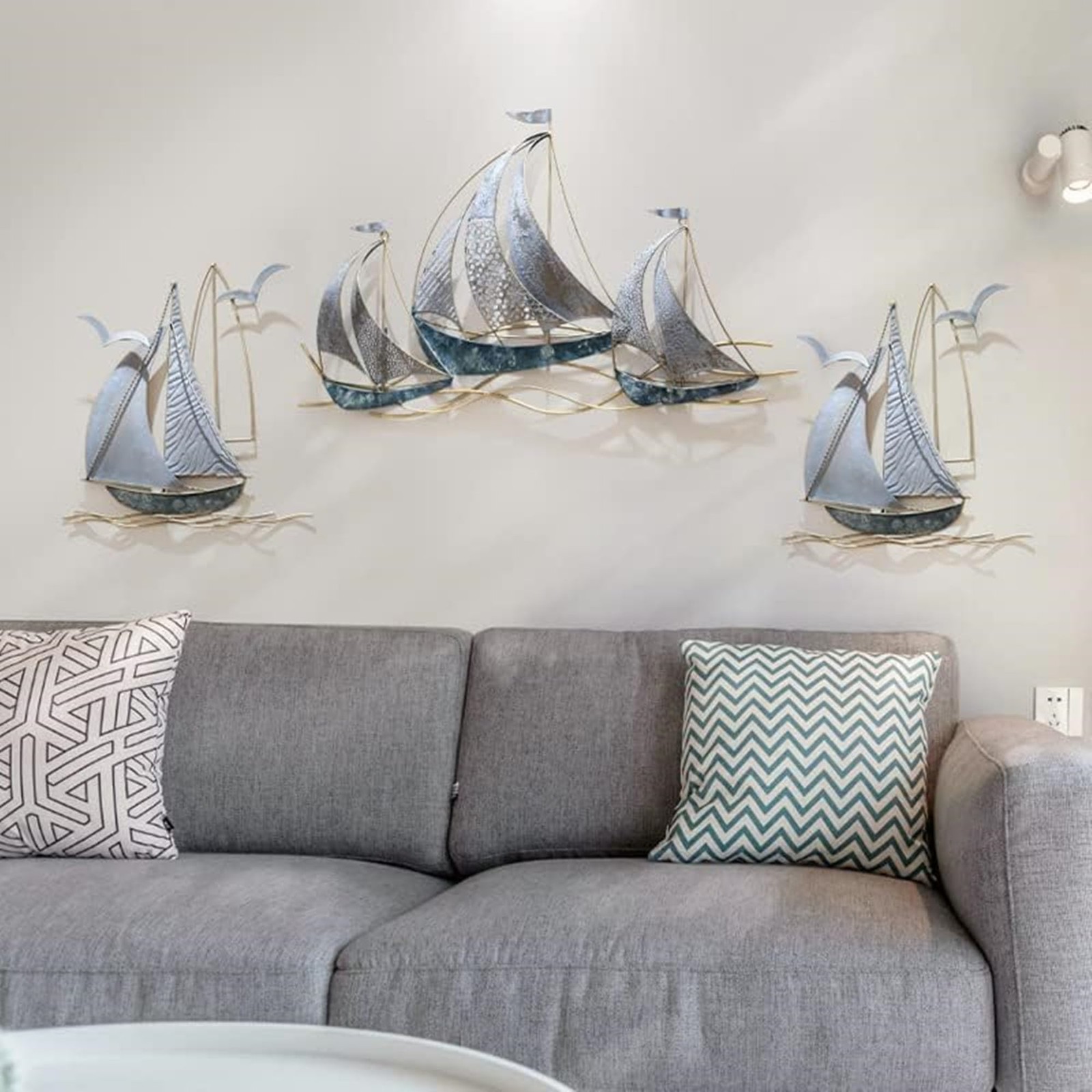 Edaknez Set Of 3 Metal Sailboat Wall Art Metal Blue Ship Wall Decor Coastal