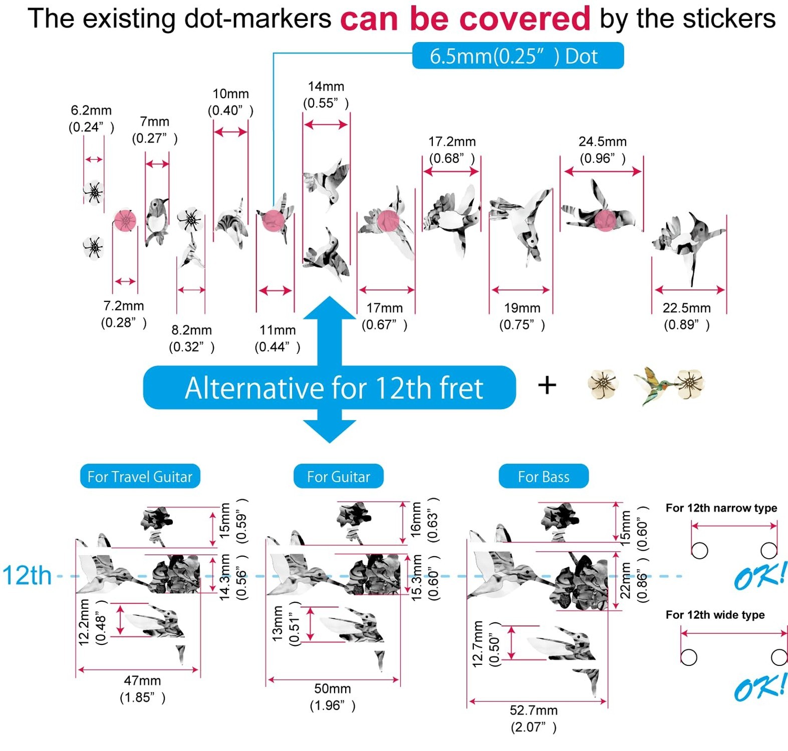 Inlaystickers Bee Hummingbirds – Fret Markers Inlay Stickers Decals for Guita…