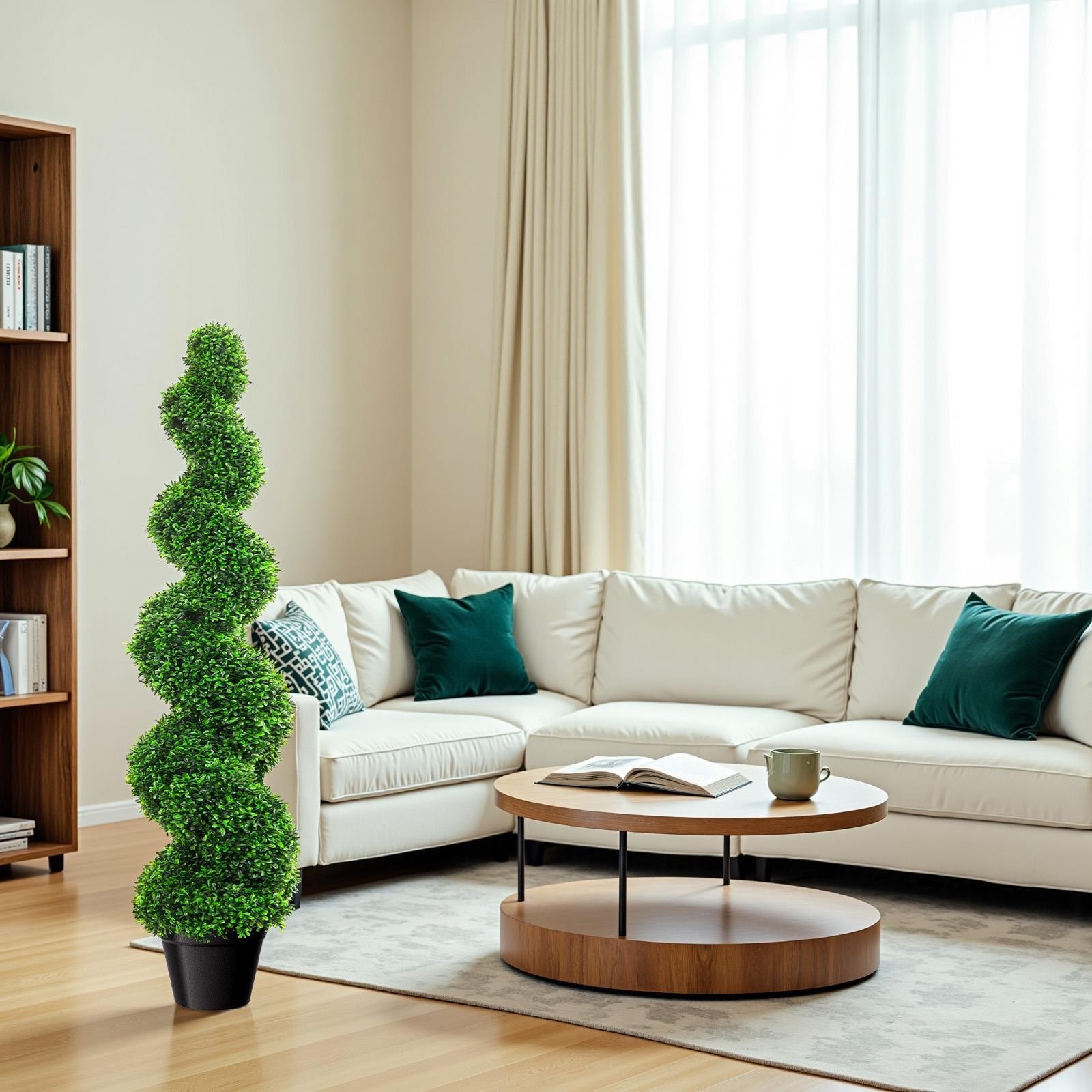 2PCS 3.5FT Artificial Boxwood Spiral Topiary Trees PE Artificial Plants Indoor