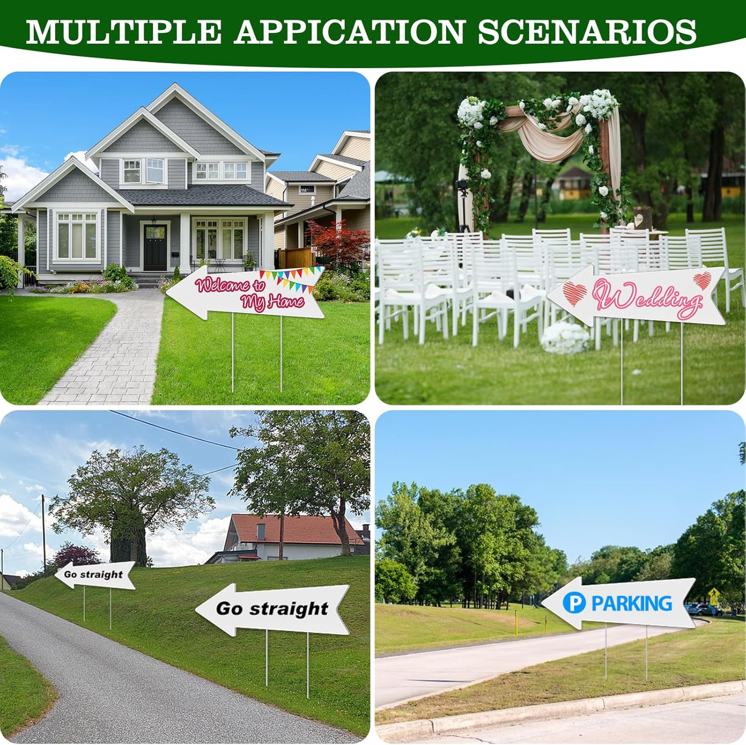 Customizable Directional Arrow Signs with Stakes – 4 Pack, 17×6 Inches