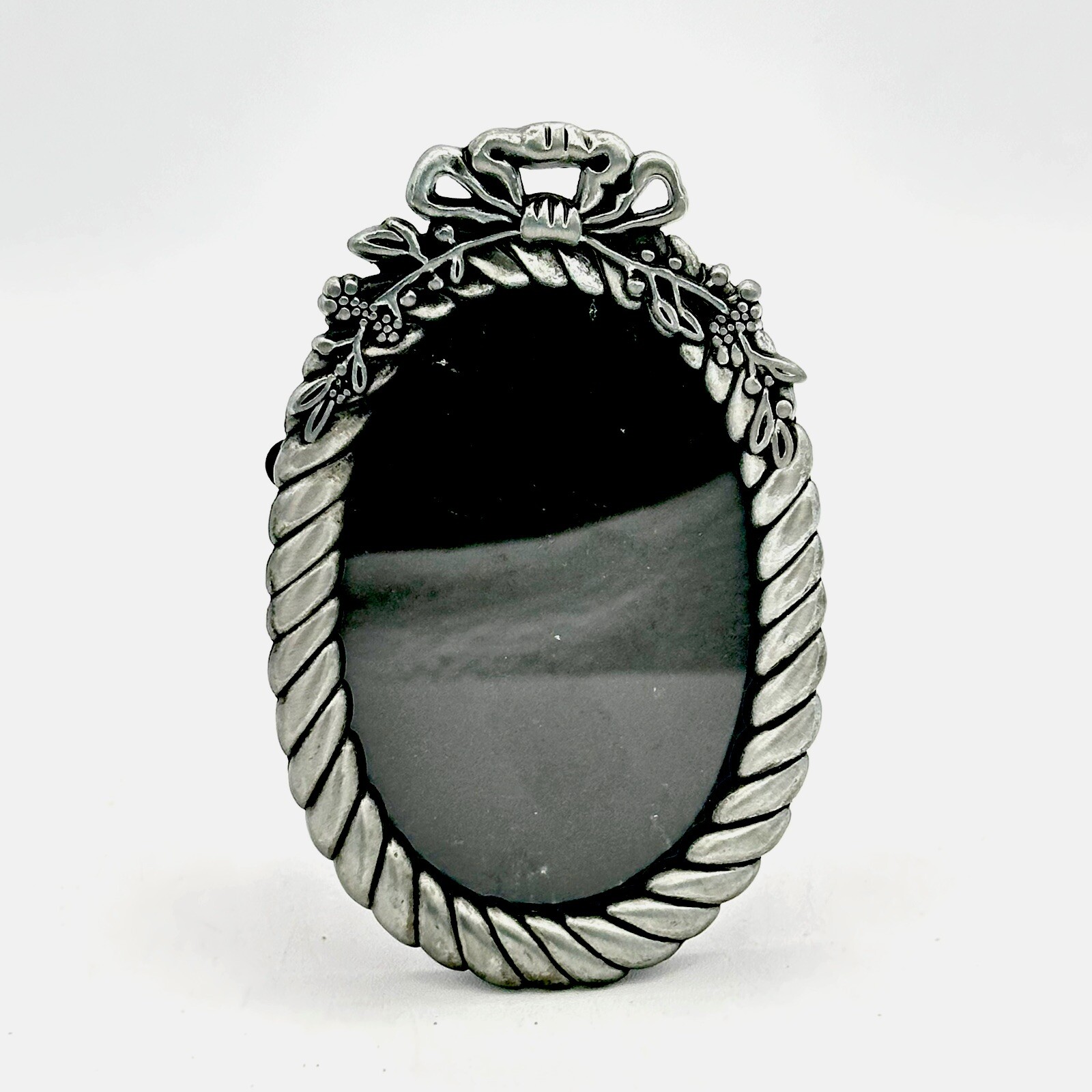 Oval Pewter Picture Frame Photo Size 3.25 X 2 Inch Free Standing Clear Glass