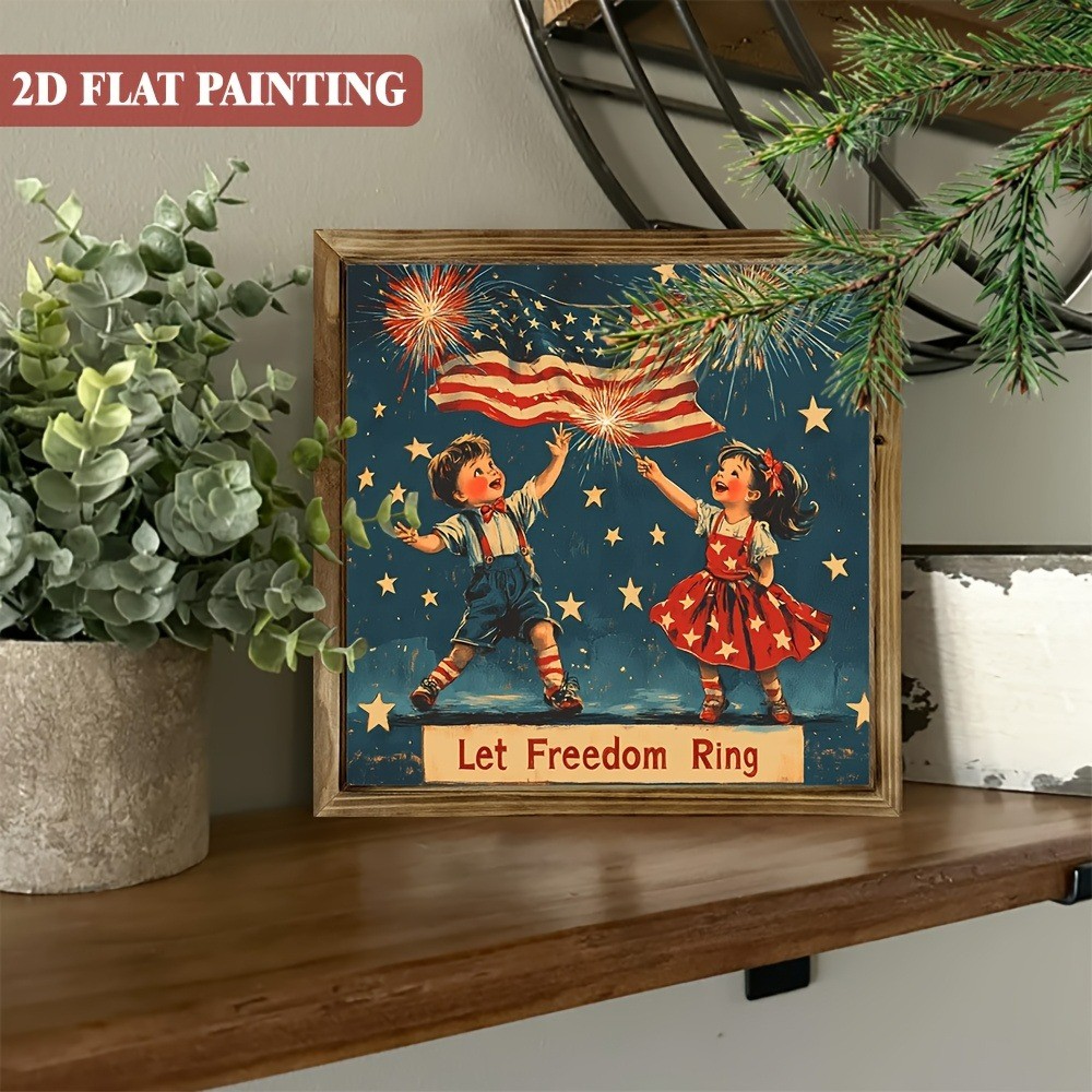 Let Freedom Ring Kids Fireworks Wooden Plaque 4th of July Patriotic Wall Decor