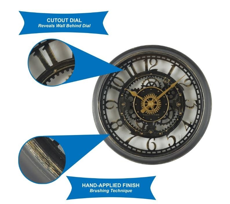 Indoor Round 11.5″ Oil Rubbed Bronze Cutout Gear Industrial Analog Wall Clock