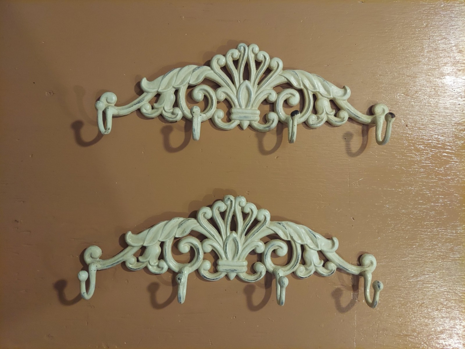 A Pair of Mystic Colonial Rustic Cast Iron Wall Mounted Coat Rack with 4 Hooks