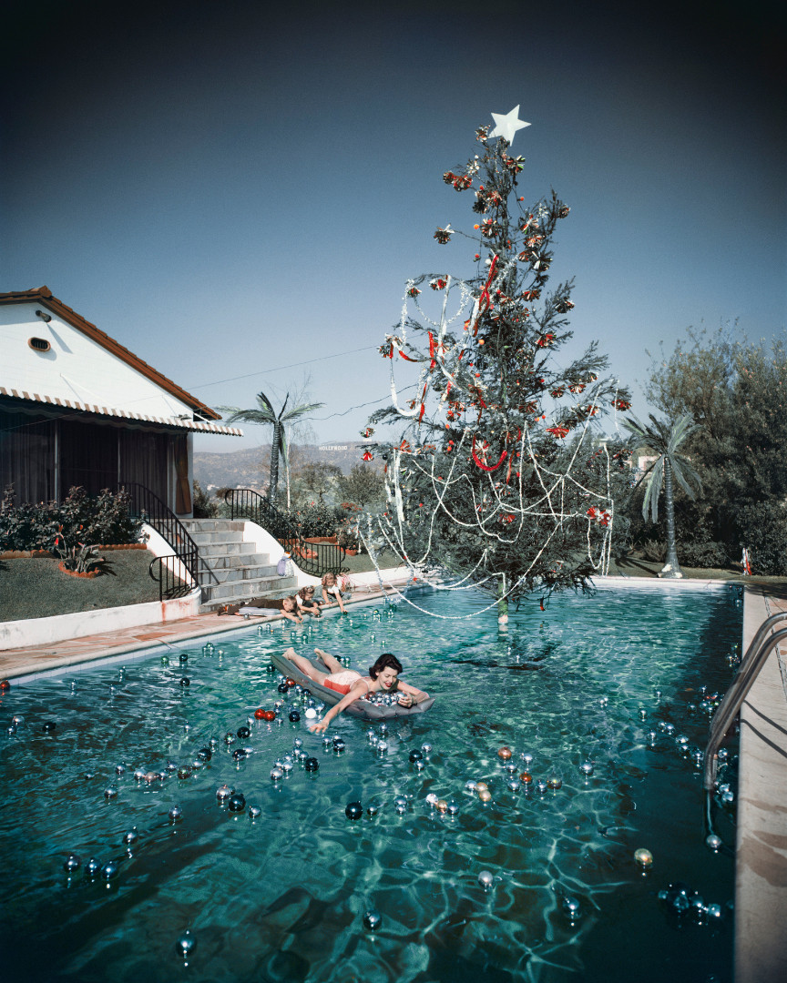 Slim Aarons Christmas Swim Poster Vintage Holiday Photography Canvas Wall Art