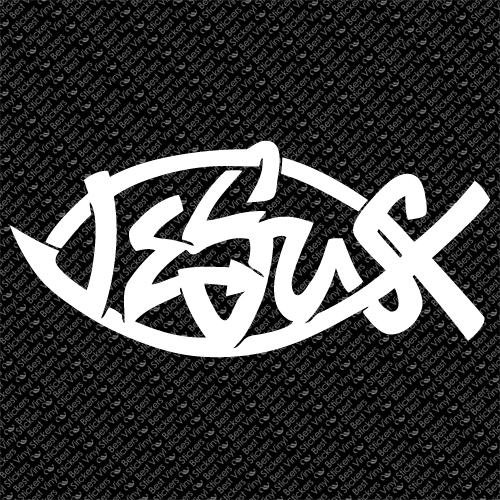 JESUS FISH CHRISTIAN RELIGIOUS GOD CROSS GRAFFITI VINYL DECAL STICKER (JF-01)