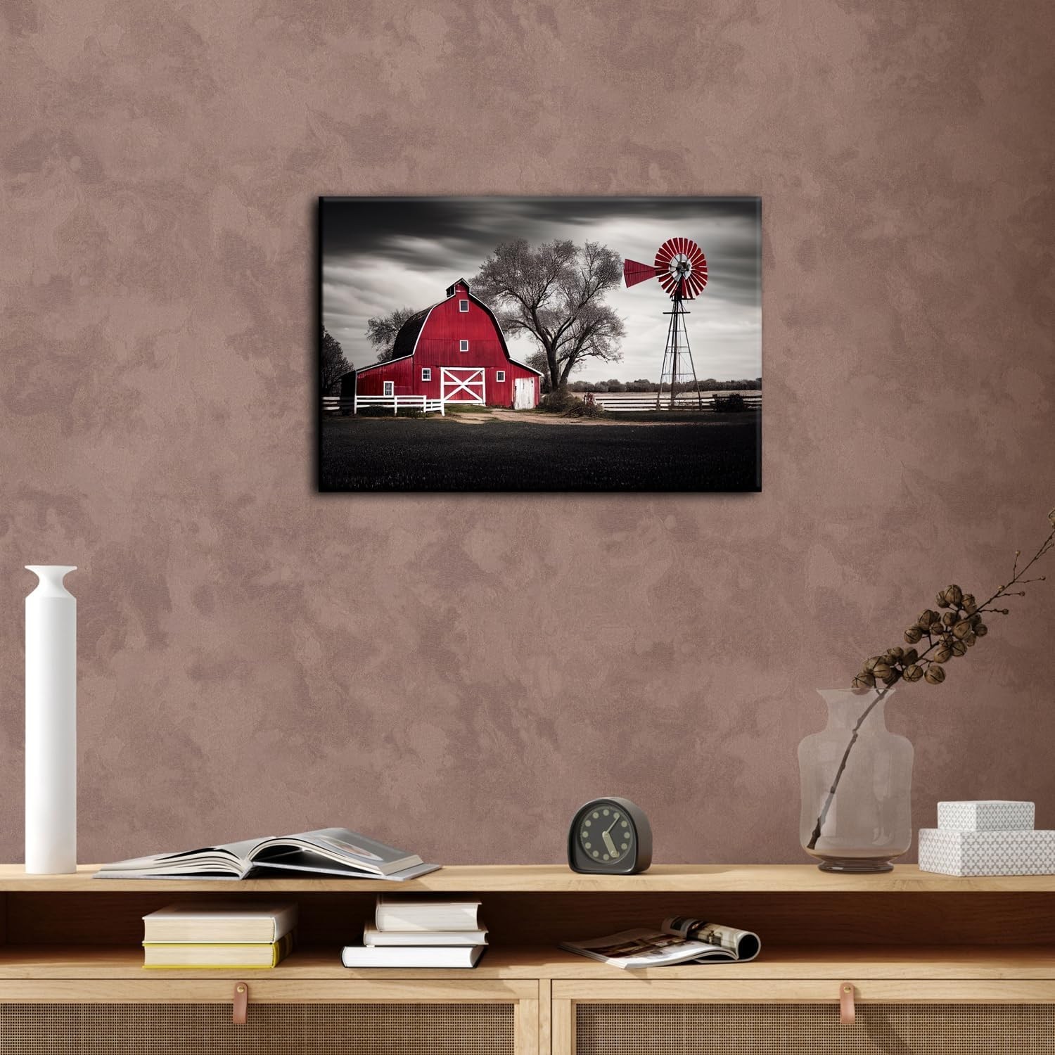 12×16 Red Barn & Windmill Artwork – Rustic Farmhouse Canvas for Any Room