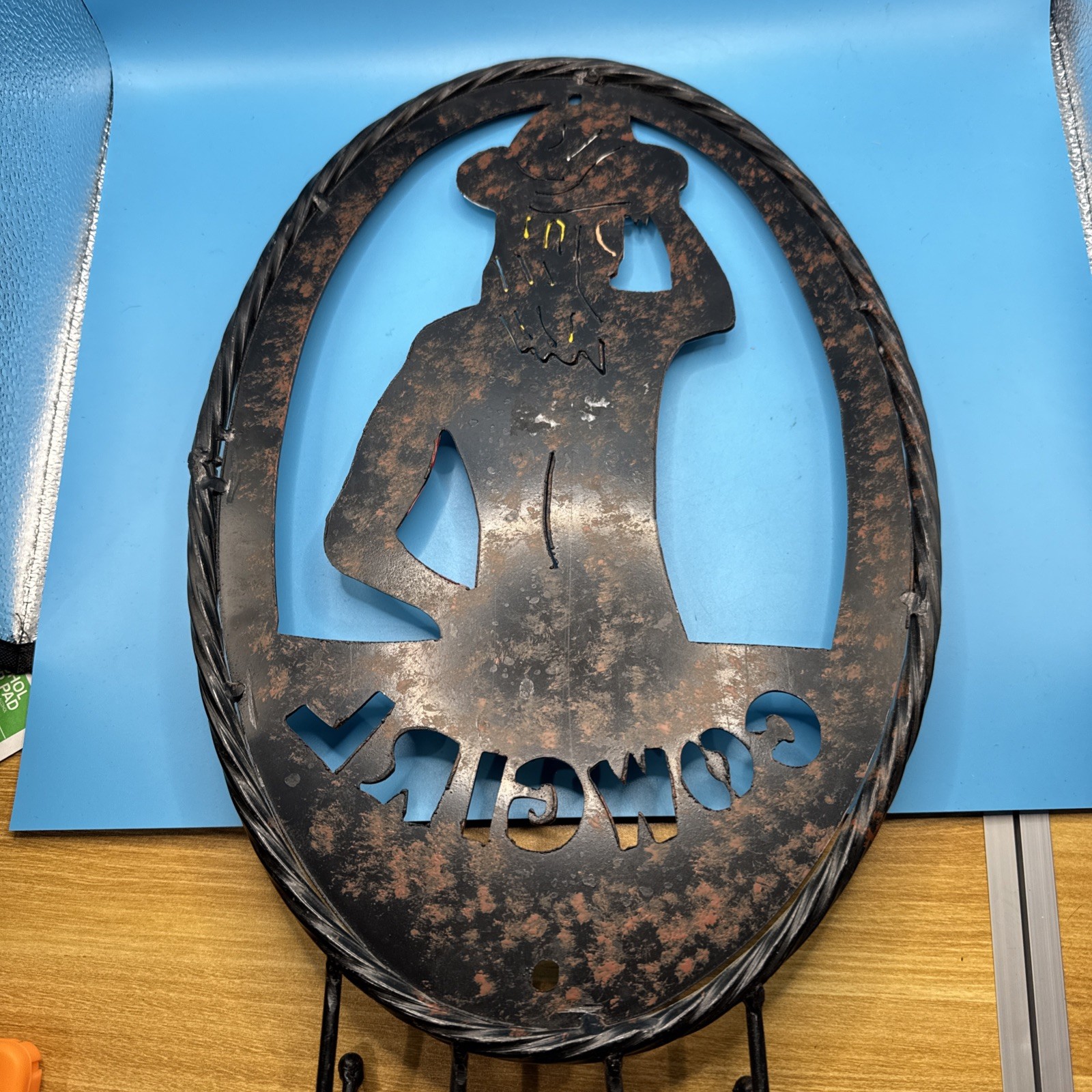 Metal Cowgirl Wall Decor With Hooks