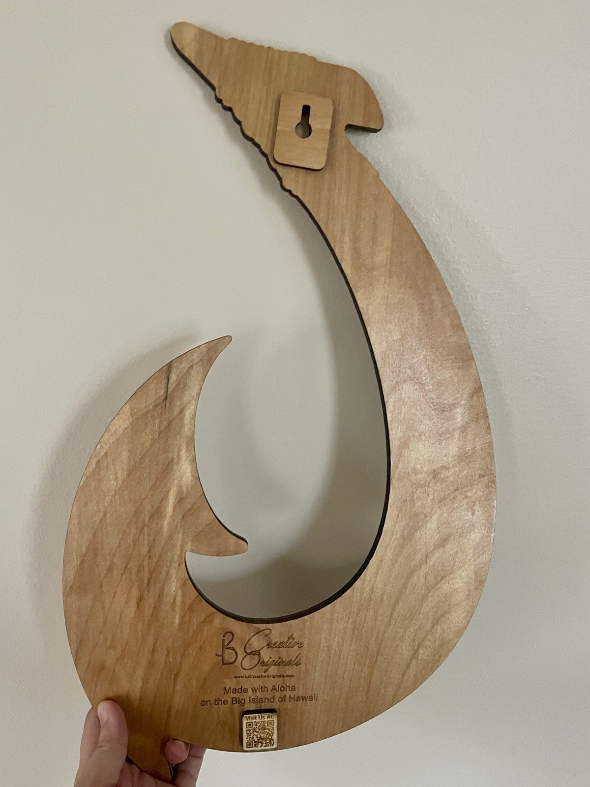 Custom Made Hawaiian Wall Decor Plaque Wood Maui Fish Hook Laser Cut 18”