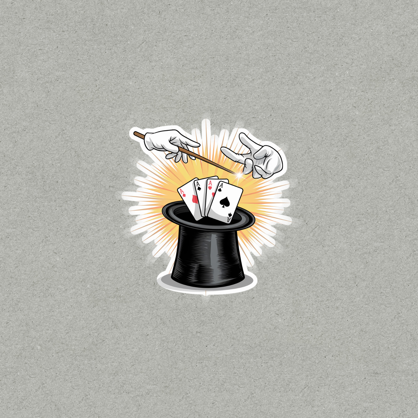 Magician’s Hands with Aces Top Hat Sticker – Magic Trick Playing Card Decal #468