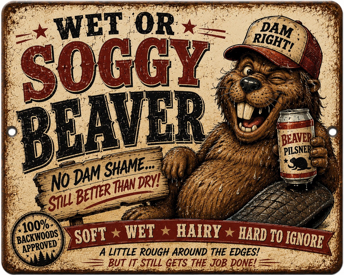 Funny Rustic Look Wet Beaver Metal Sign Rustic Man Cave Garage Wall Decor 8×12