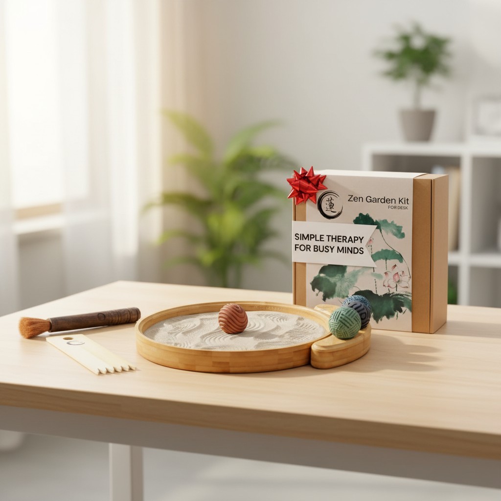 Calming Zen Garden for Adults with Bamboo Tray and Tactile Spheres Included
