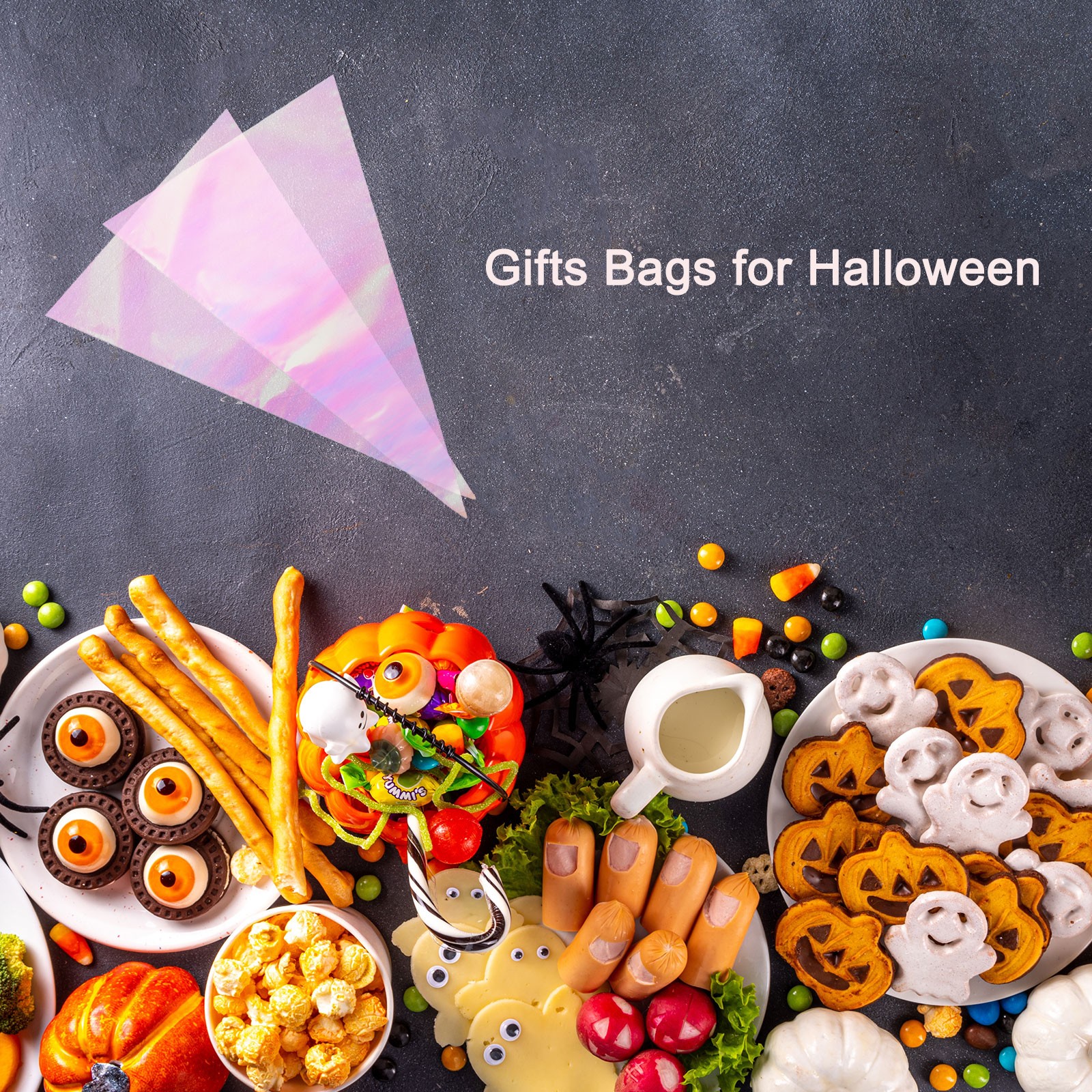 50Pcs Treat Bags Cone 6 Inch Length 10 Inch Height Rainbow Tone
