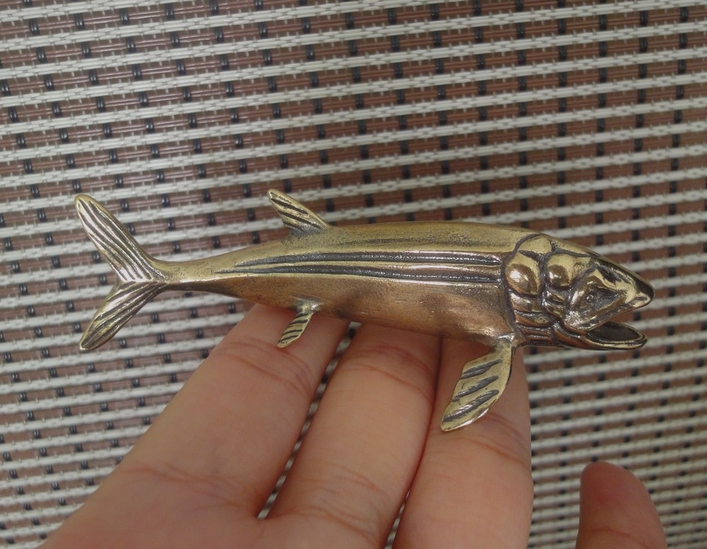 Solid Brass Salmon Fish Figurine Vintage Bronze Color Statue for Home Decor
